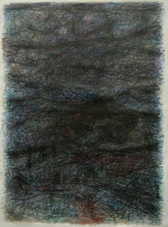 Untitled 02 - Abstract Drawing on Canvas, Gray, Blue, 21st Century, Organic