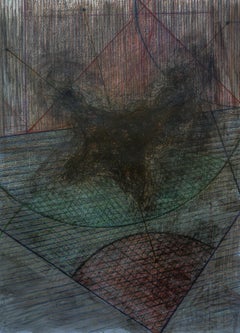 Senza titolo 05 - Disegno astratto su tela, Contemporaneo, Verde, Nero, Minimalista