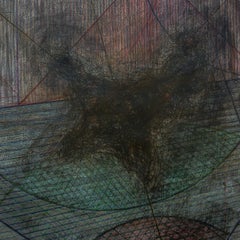 Sin título 05 - Dibujo abstracto sobre lienzo, Contemporáneo, Verde, Negro, Minimalista