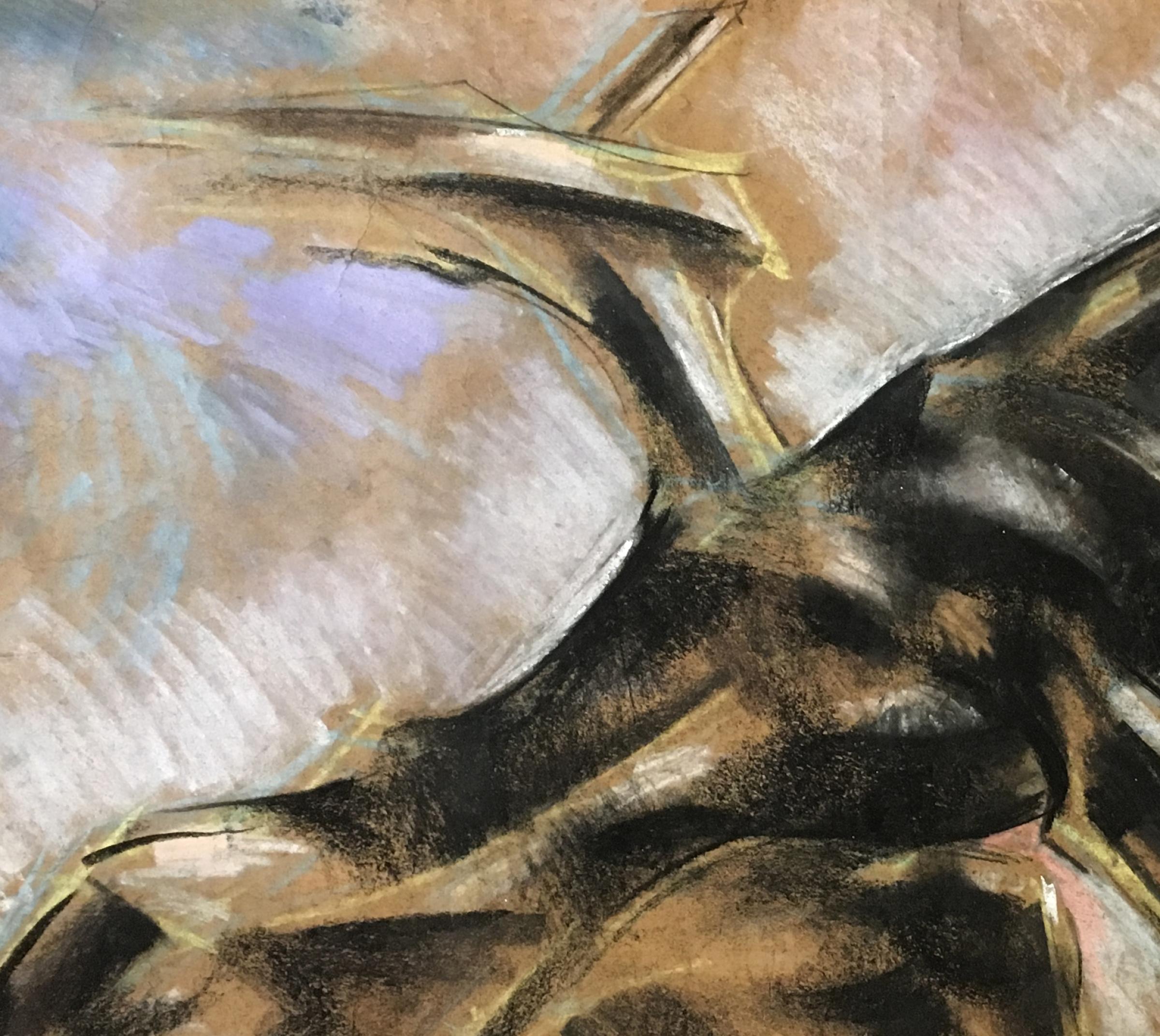 Pferde II -  21. Jahrhundert, figürliche Zeichnung, Tier, farbiger Bleistift, Braun (Expressionismus), Art, von Dinu Rădulescu