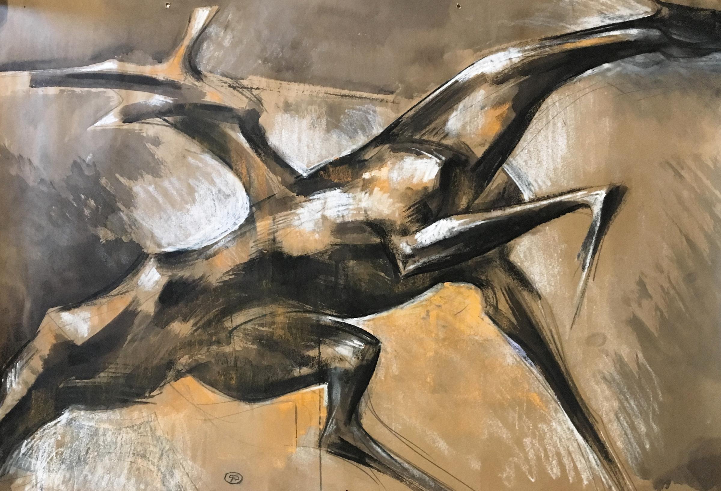 Cheval - 21e siècle, dessin figuratif, animal, expressionniste, marron, noir