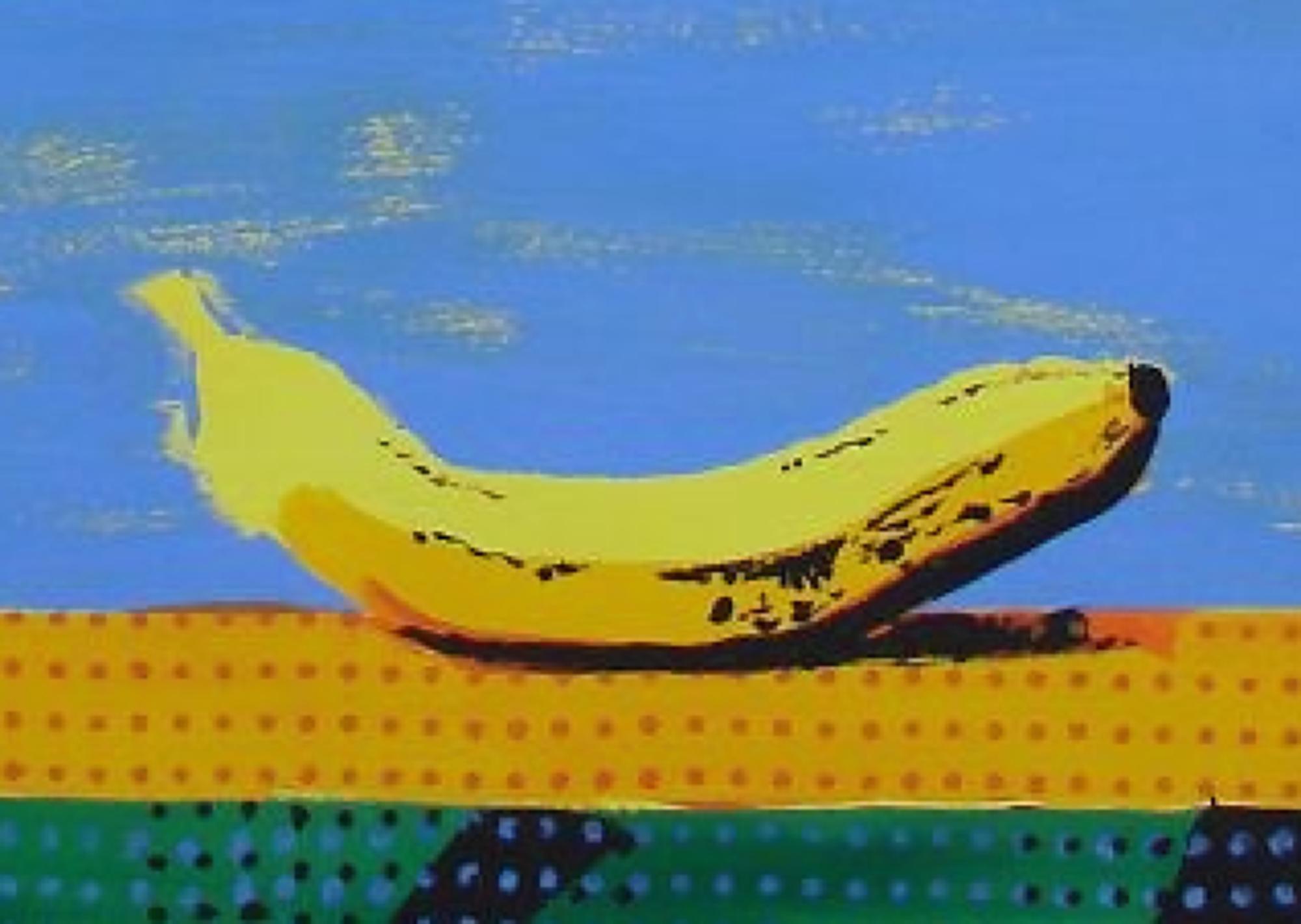 Bodegon II - Zeitgenössisch, Stillleben, Früchte, Hellblau, Gelb, Banane, Zitronen (Blau), Still-Life, von Alexandru Rădvan