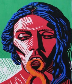 Disparate III - Contemporary, Figurative, Ananas, Green, Red, Portrait, Male