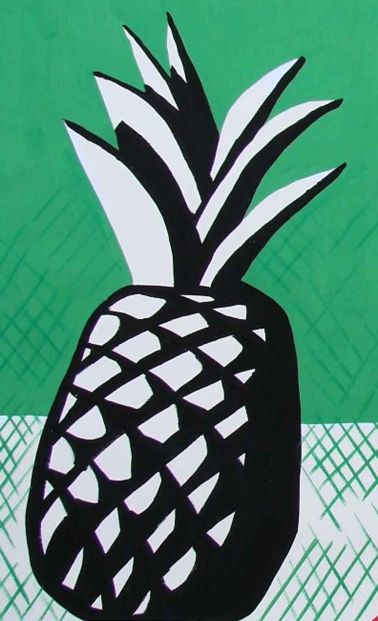 Disparate III - Contemporáneo, Figurativo, Ananas, Verde, Rojo, Retrato, Masculino - Portrait Negro de Alexandru Rădvan