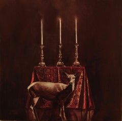 Deer and Candles - 21st Century, Figurative Paintig, Baroque, Animal