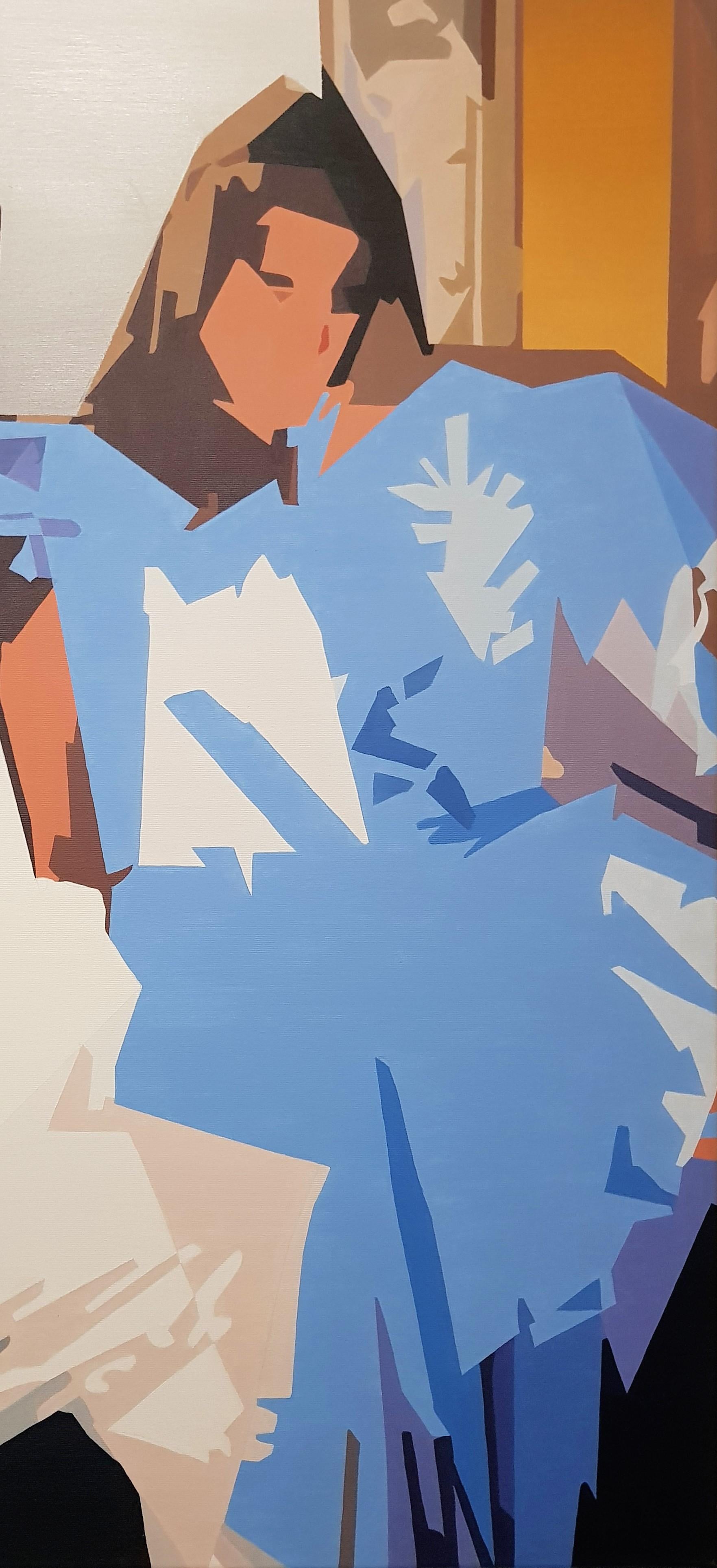 Tú y Yo - Pintura Contemporánea, Azul, Blanco, Beige, Pareja, Mujer, Interior - Painting de Radu Rodideal