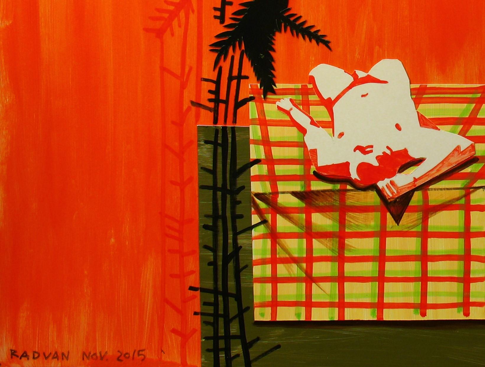Tarde - Contemporáneo, Naranja, Amarillo, Hombre, Sol, Figurativo, Verano, Baño de sol en venta 1