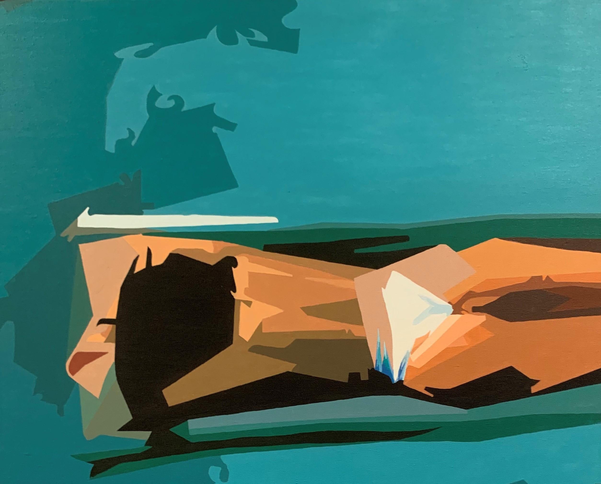 [un]Easy - 21st Century, Contemporary Painting, Sun, Pool, Water, Seaside - Blue Figurative Painting by Radu Rodideal