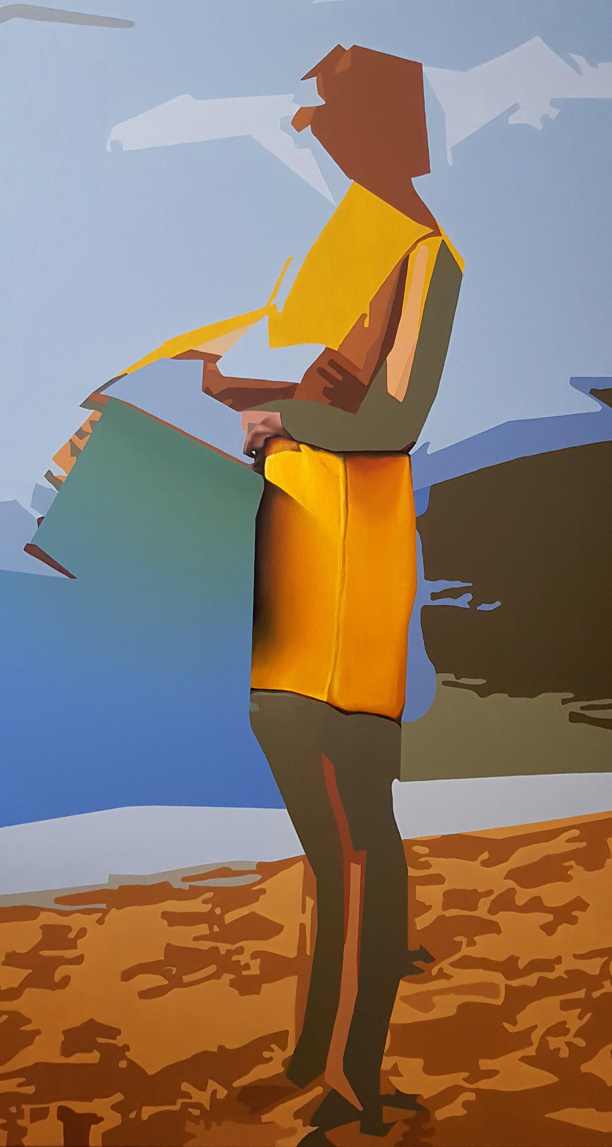 A Matter of Choice - Contemporary Art, Yellow, Blue, Sand, Sea, Female, Beauty - Painting by Radu Rodideal