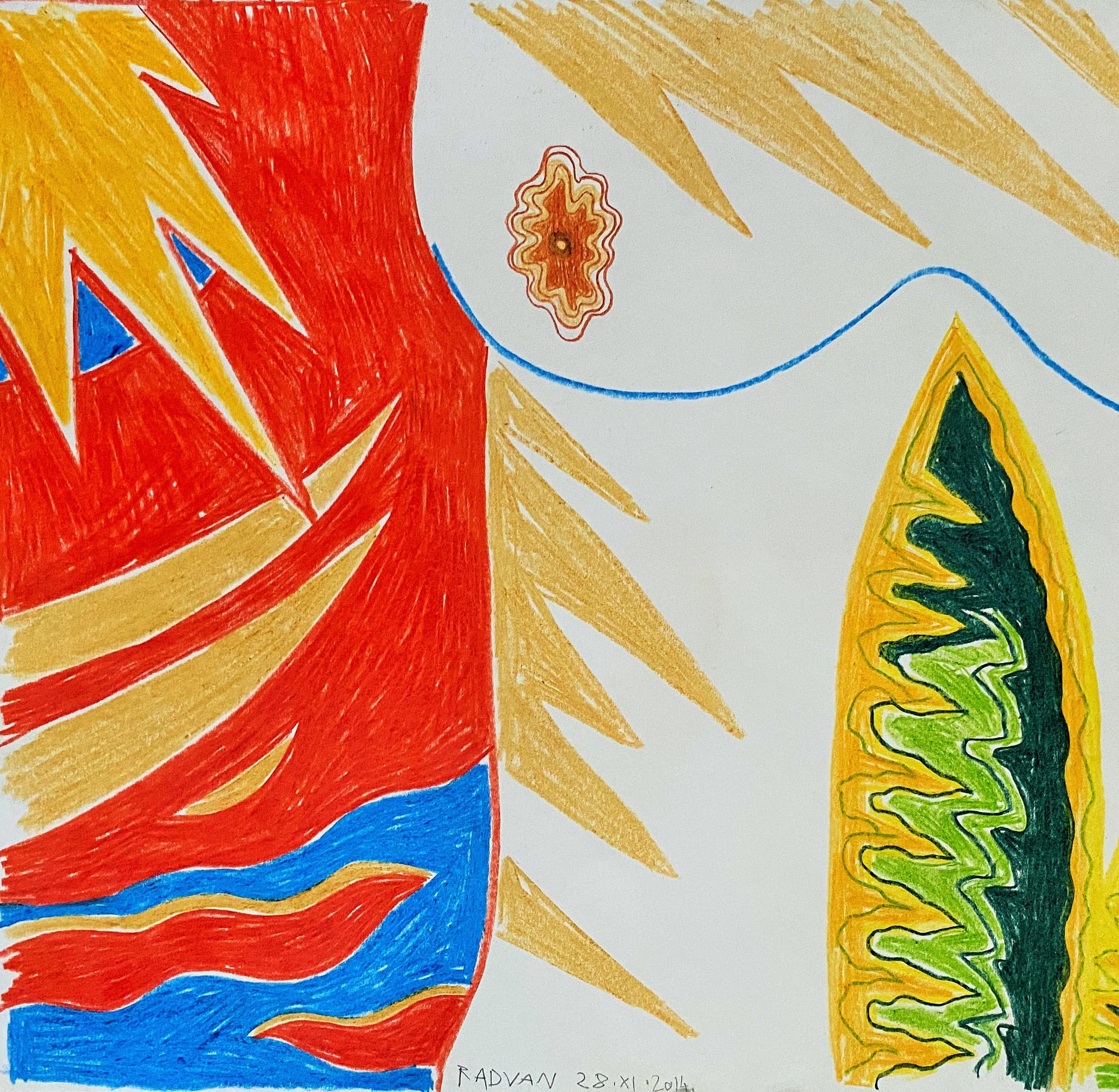 Island für Umberto 08 - 21. Jahrhundert, Zeichnung, Nackt, Rot, Gelb, Blau, Sommer (Zeitgenössisch), Art, von Alexandru Rădvan