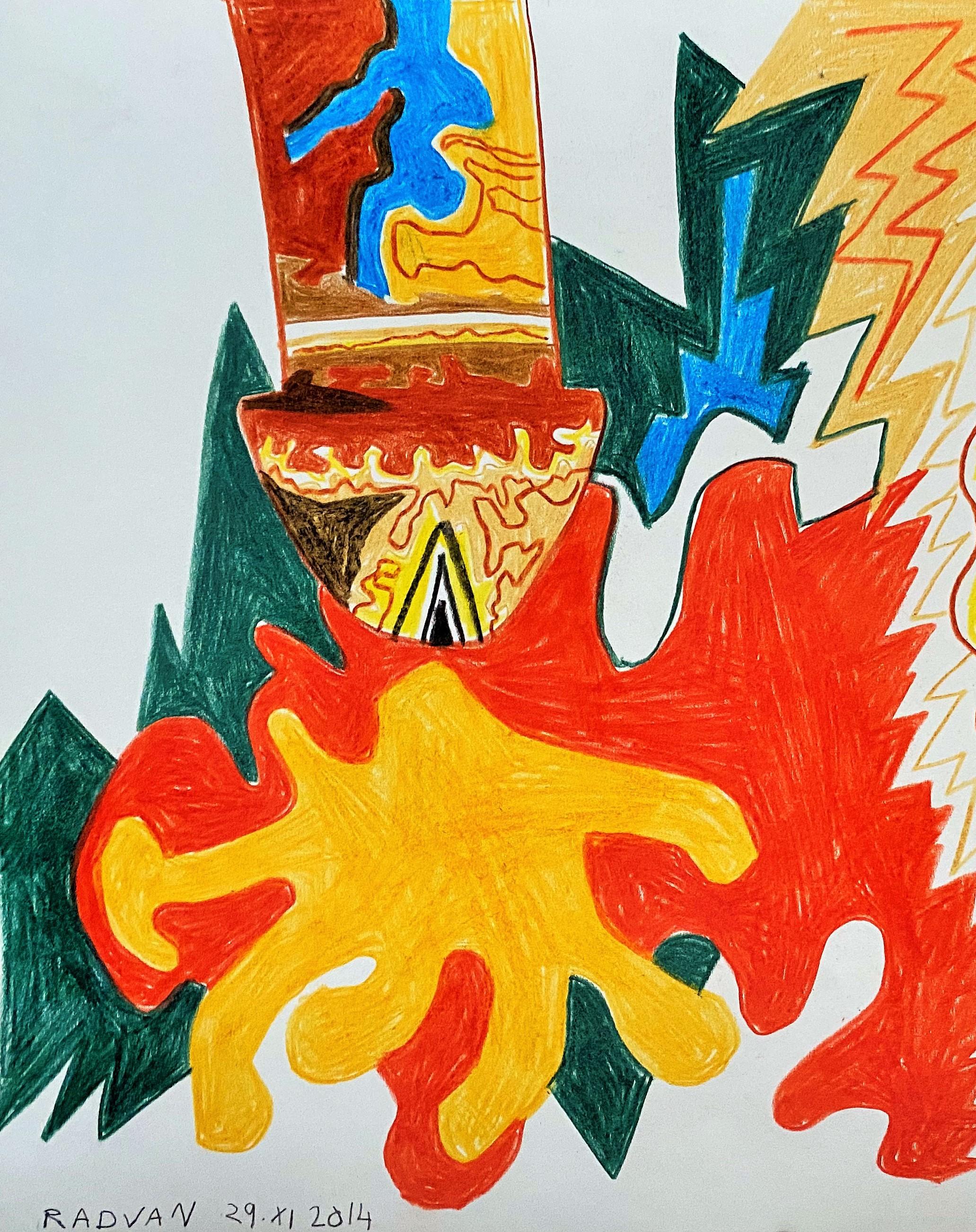Insel für Umberto 09 - Contemporary, Zeichnung, Akt, Sommer, Rot, Gelb – Art von Alexandru Rădvan