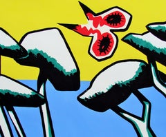 Meridional VII - Contemporary, Drawing, Yellow, Blue, Red, Landscape, Butterfly