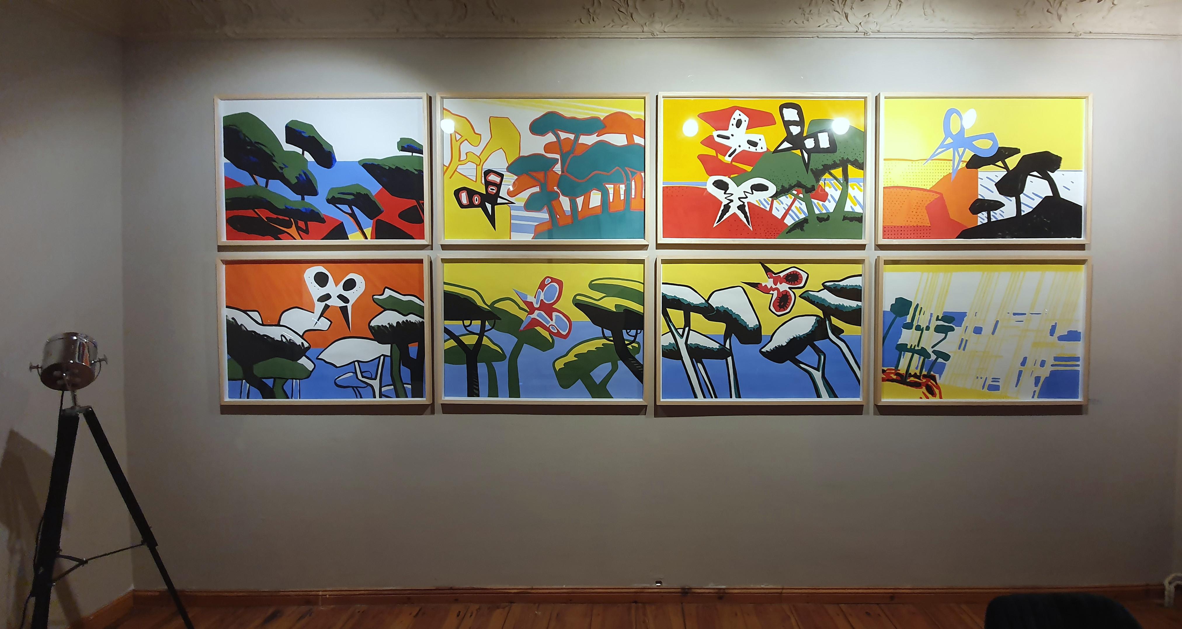Meridional VII - Contemporaneo, Disegno, Giallo, Blu, Rosso, Paesaggio, Farfalla in vendita 3