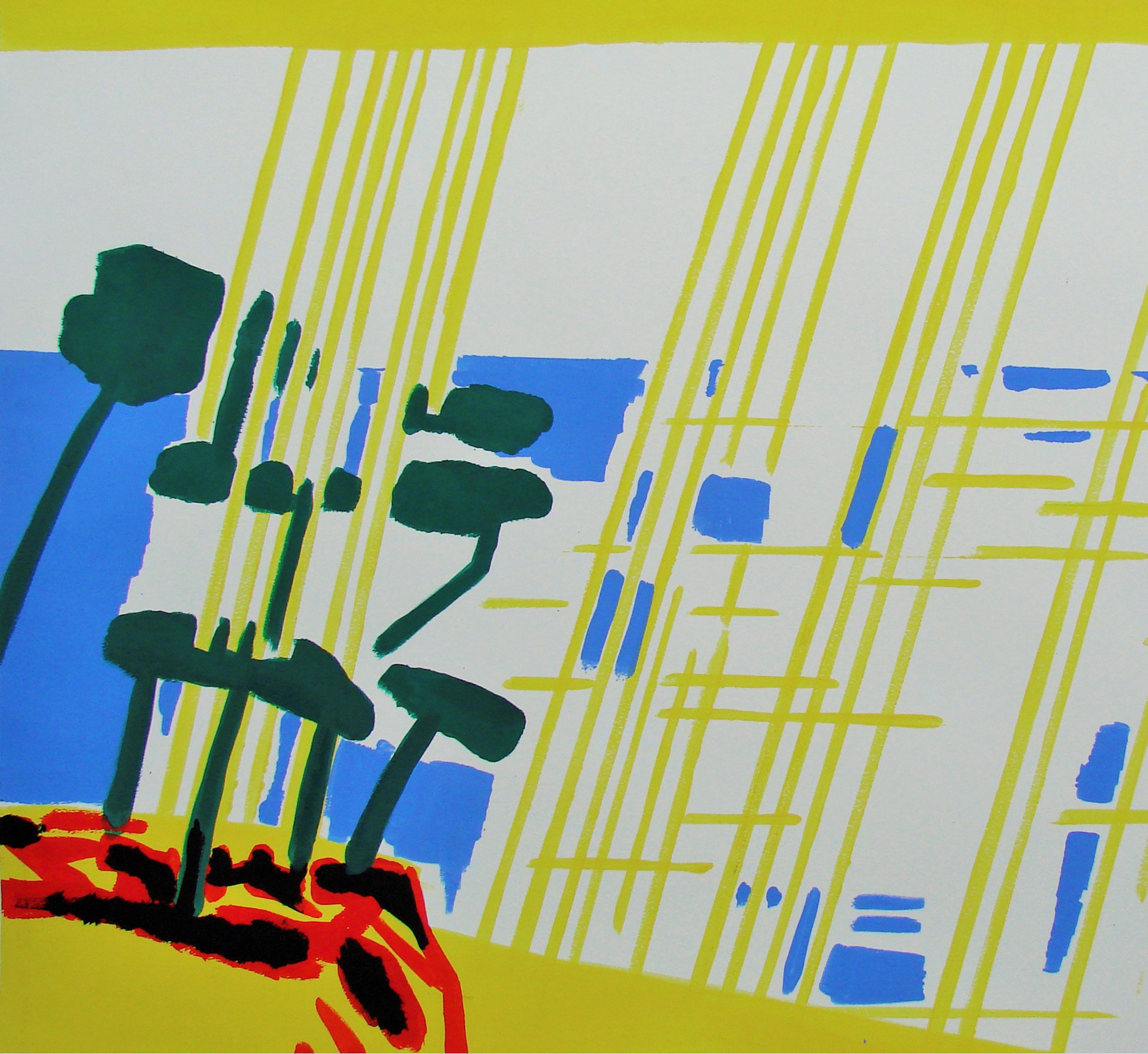 Meridional VIII - Contemporary, Drawing, Yellow, Blue, Red, Landscape, Sun - Art by Alexandru Rădvan