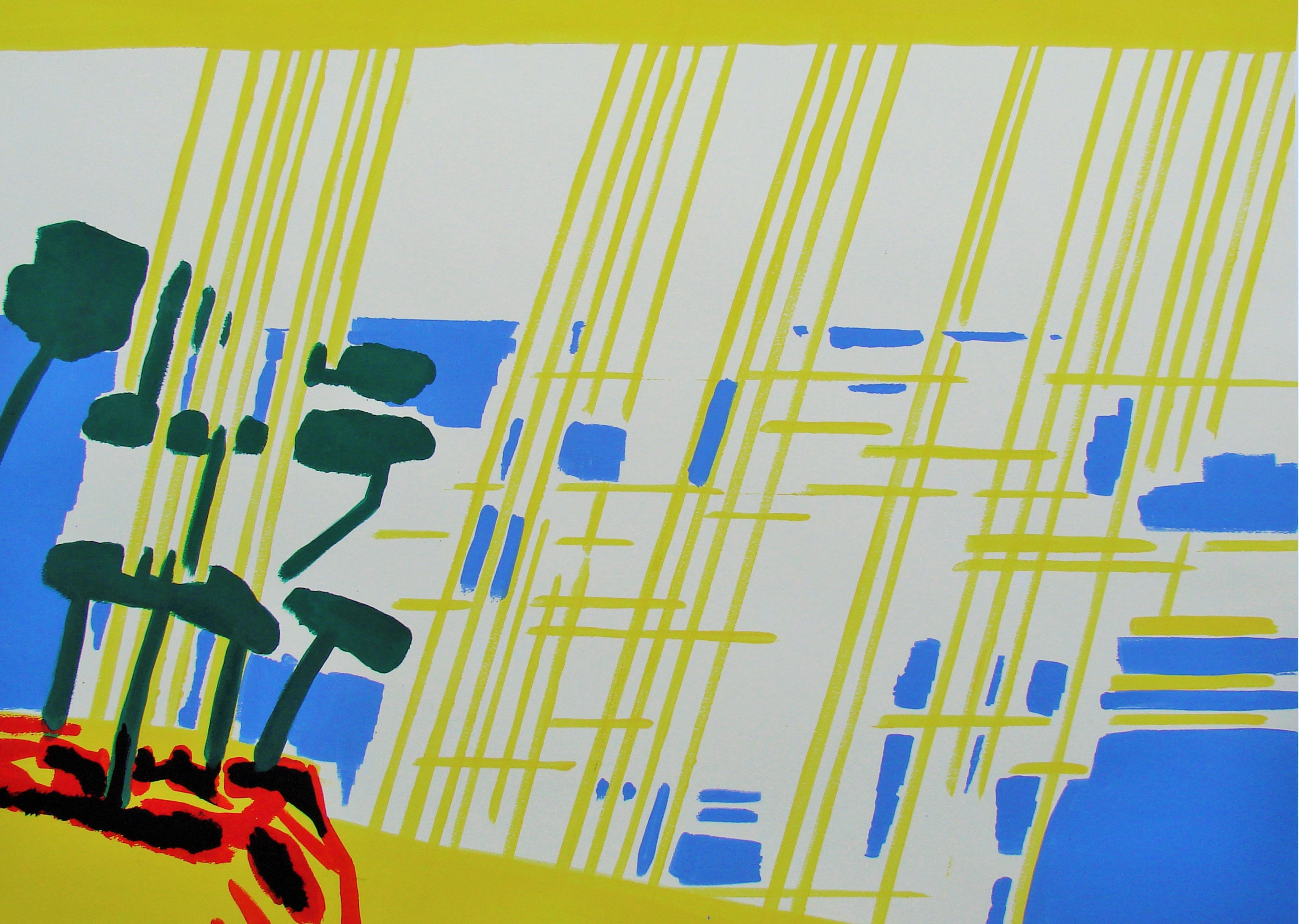 Meridional VIII - Zeitgenössisch, Zeichnung, Gelb, Blau, Rot, Landschaft, Sonne (Grau), Landscape Art, von Alexandru Rădvan