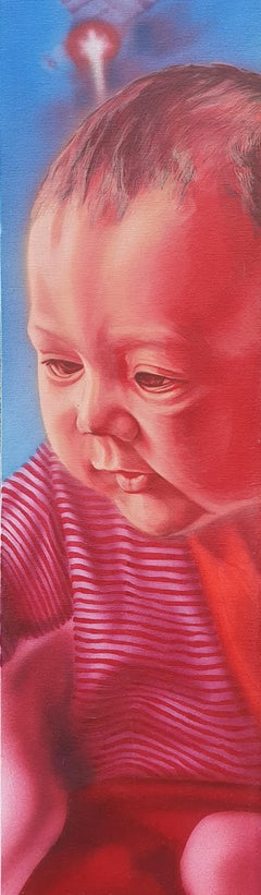 Kid - 21e siècle, enfant, rouge, bleu, contemporain, figuratif