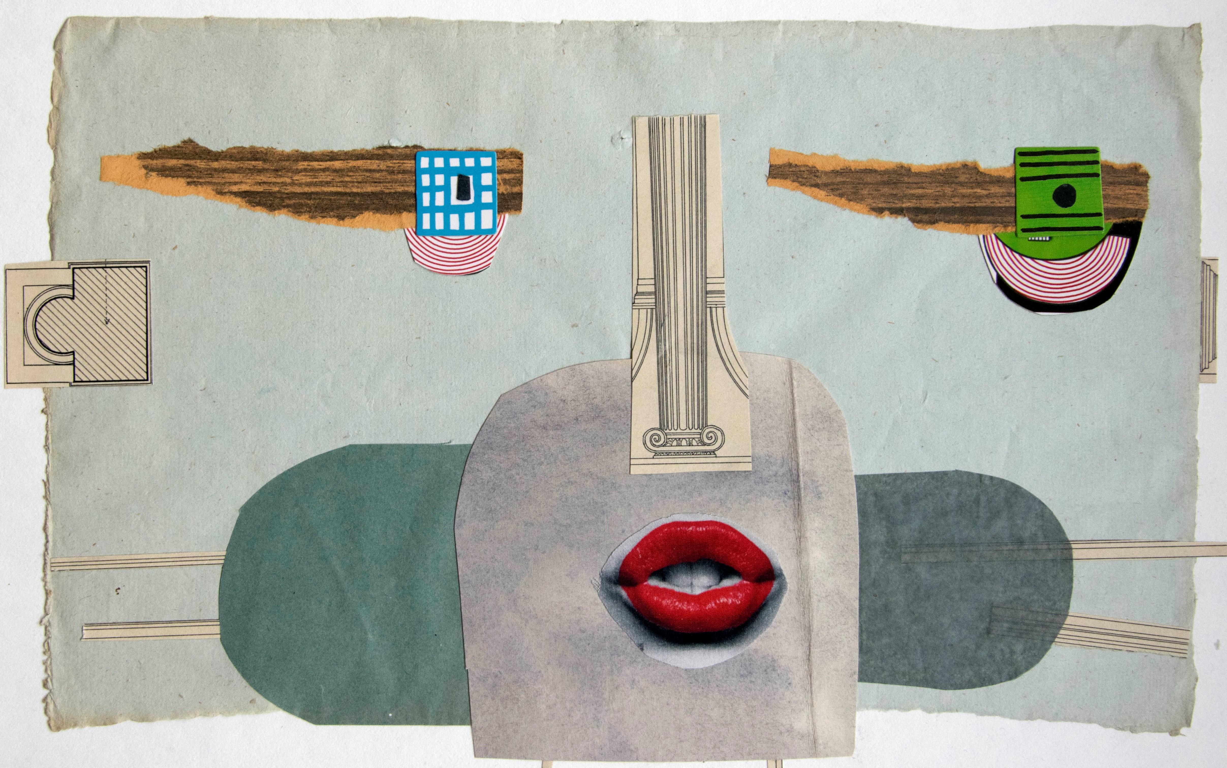 Las mujeres contables, 2019
collage sobre papel
11 13/16 A x 15 3/4 A pulg.
30 A x 40 An cm

Los collages del artista describen una serie de rostros compuestos de distintos materiales: cartones, tejidos, pieles y papel. En esta serie, la
