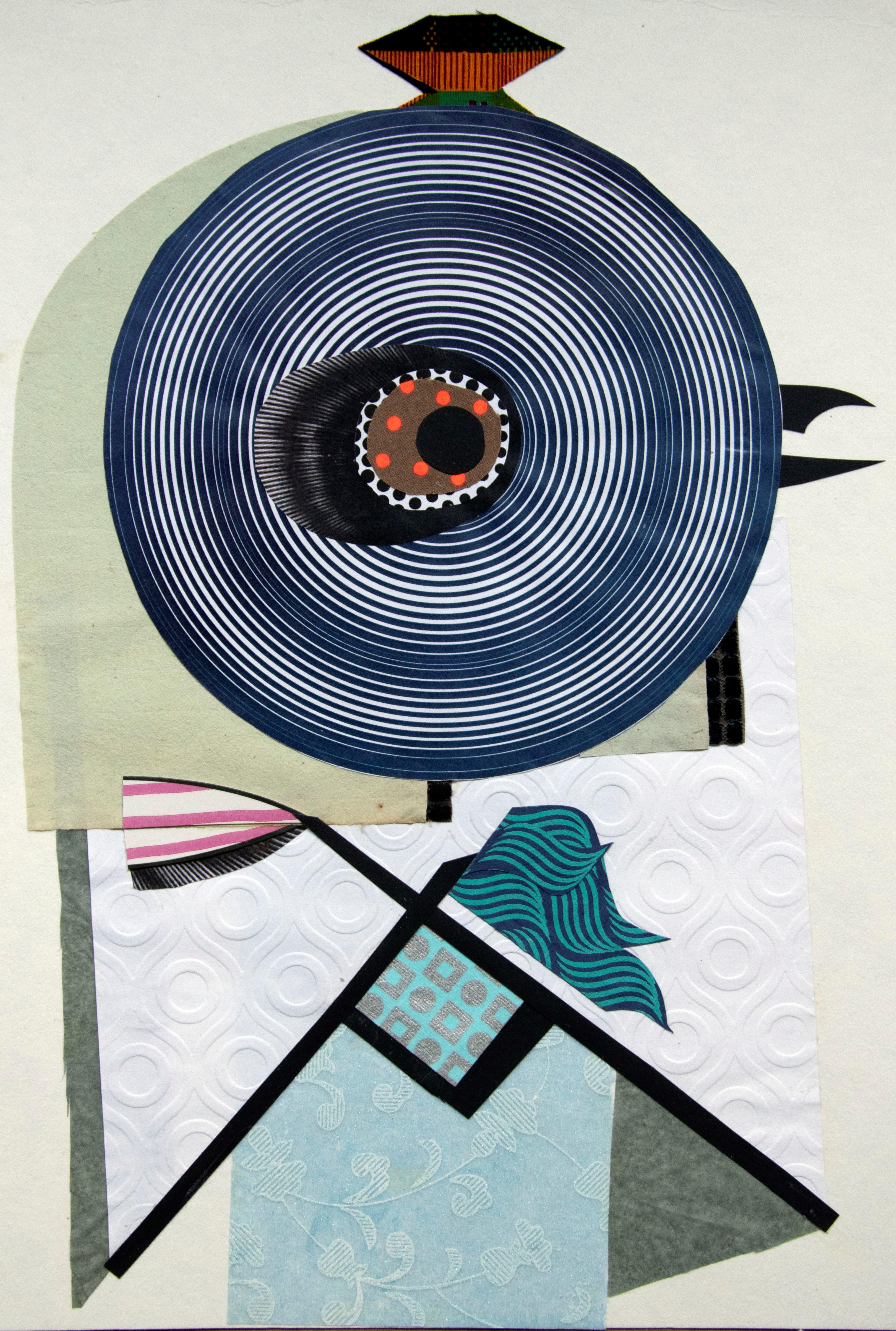 The Maid - Contemporary, Blau, Grün, Weiß, 21. Jahrhundert, Collage, Lustig (Geometrische Abstraktion), Art, von Raluca Arnăutu