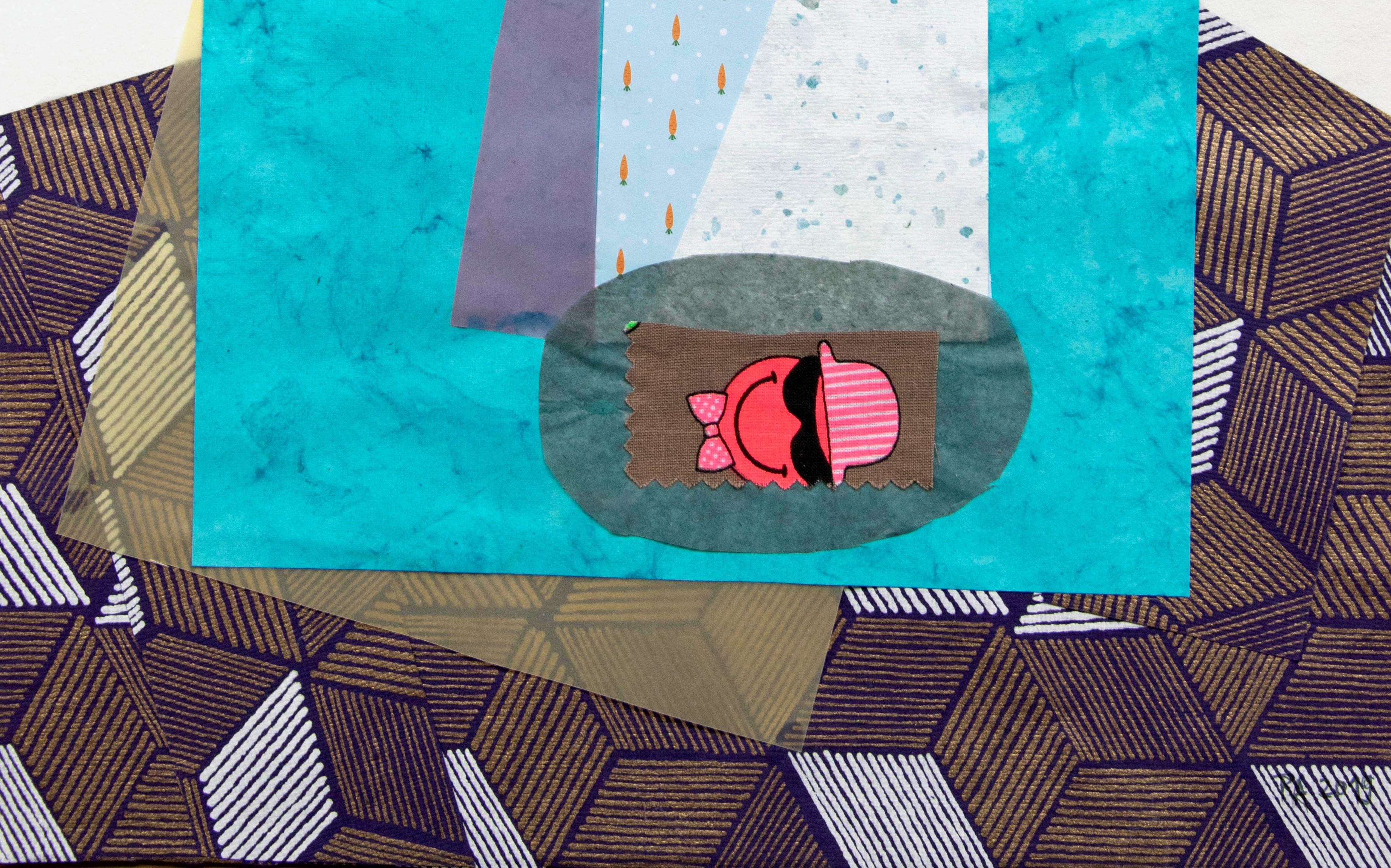 The Poker Player - Contemporary, Blue, Pink, 21st Century, Funny - Bleu Portrait par Raluca Arnăutu