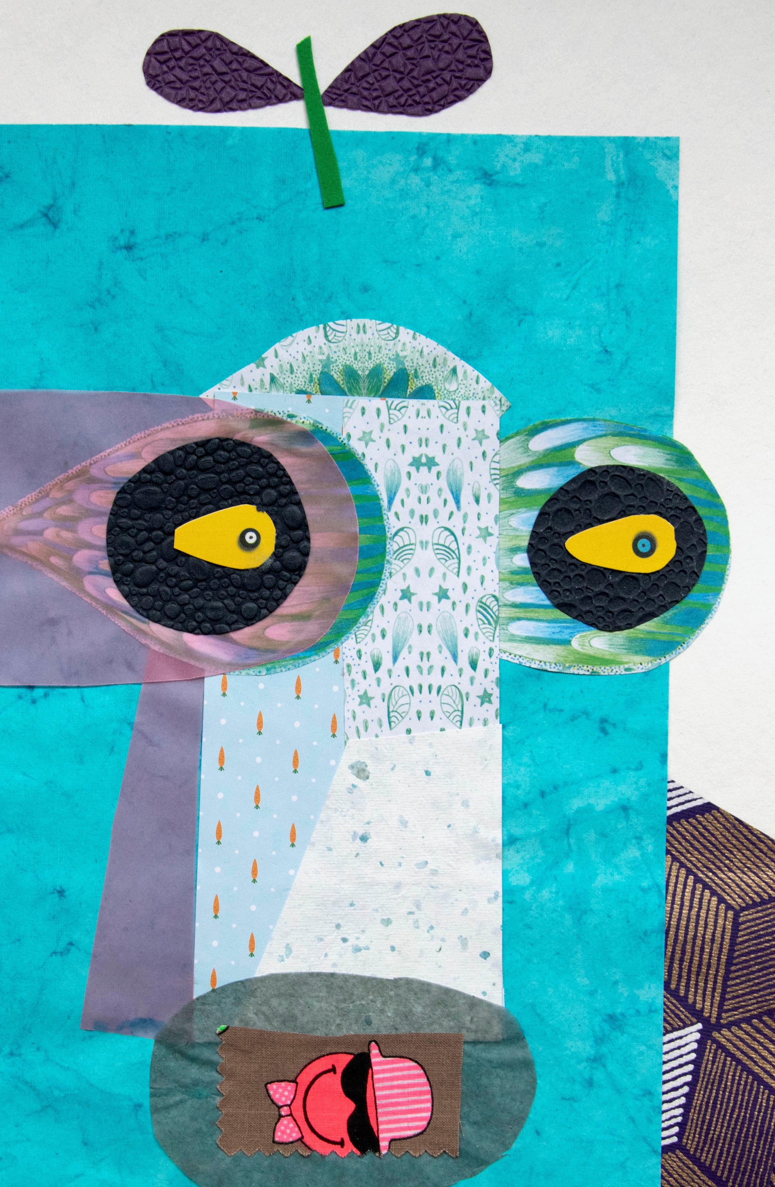 Le joueur de poker, 2019
Le collage sur papier
15 3/4 H x 11 13/16 W in.
40 H x 30 L cm

Les collages de l'artiste décrivent une série de visages composés de différents matériaux - cartons, textiles, fourrure et papier. Dans cette série, la
