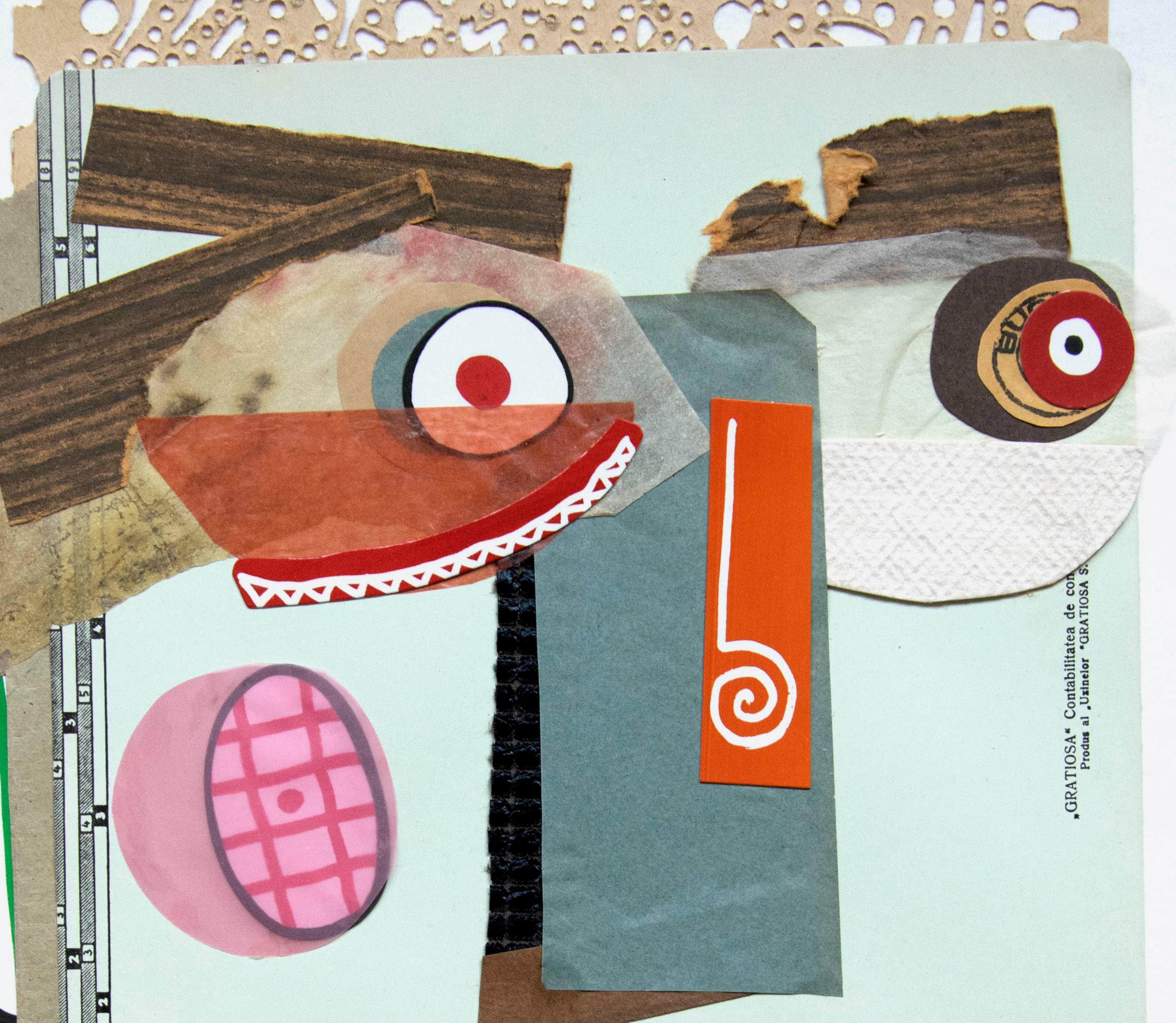 The Registrar - Art contemporain, collage sur papier, drôle, vert en vente 1