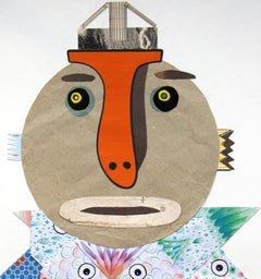 The Origami Seller - Contemporary Art, Collage, Orange, Funny, 21st Century