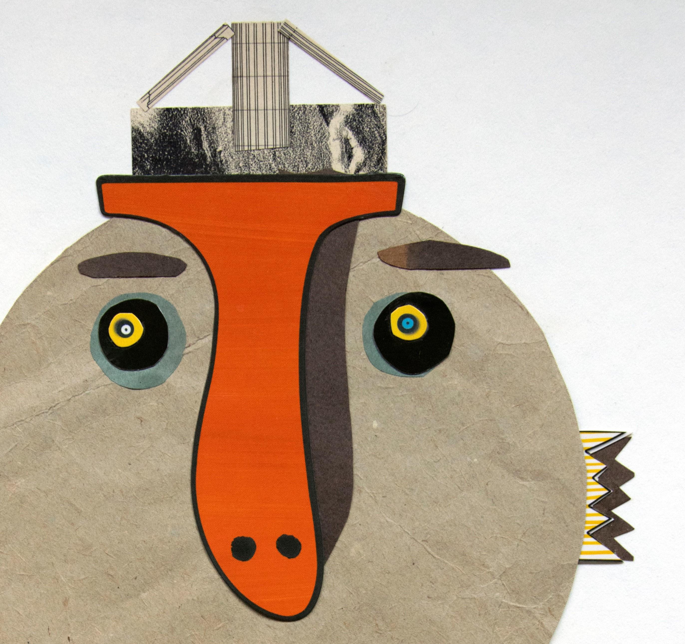 El Vendedor de Origami - Arte Contemporáneo, Collage, Naranja, Divertido, Siglo XXI en venta 2