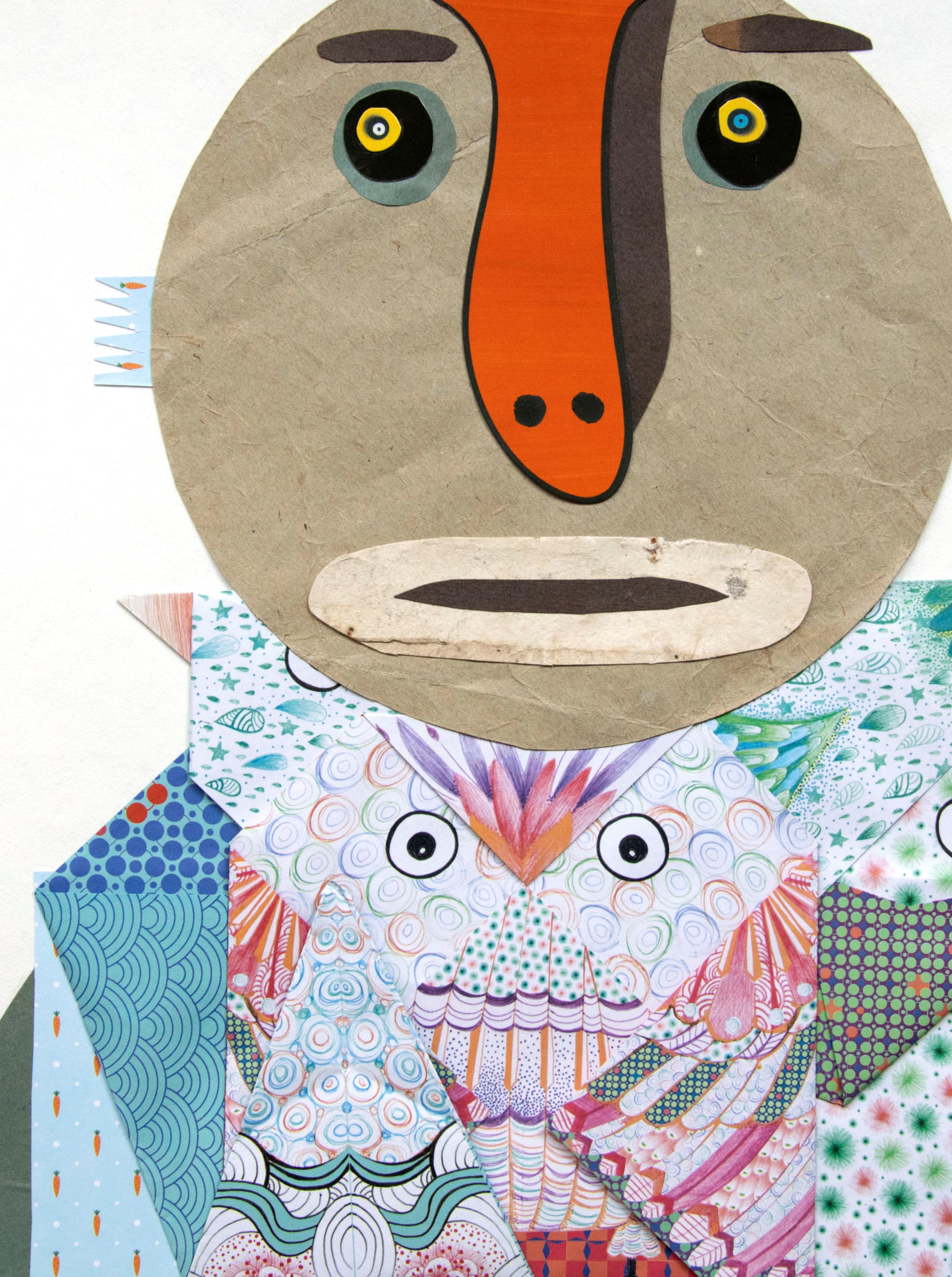 El Vendedor de Origami - Arte Contemporáneo, Collage, Naranja, Divertido, Siglo XXI en venta 3