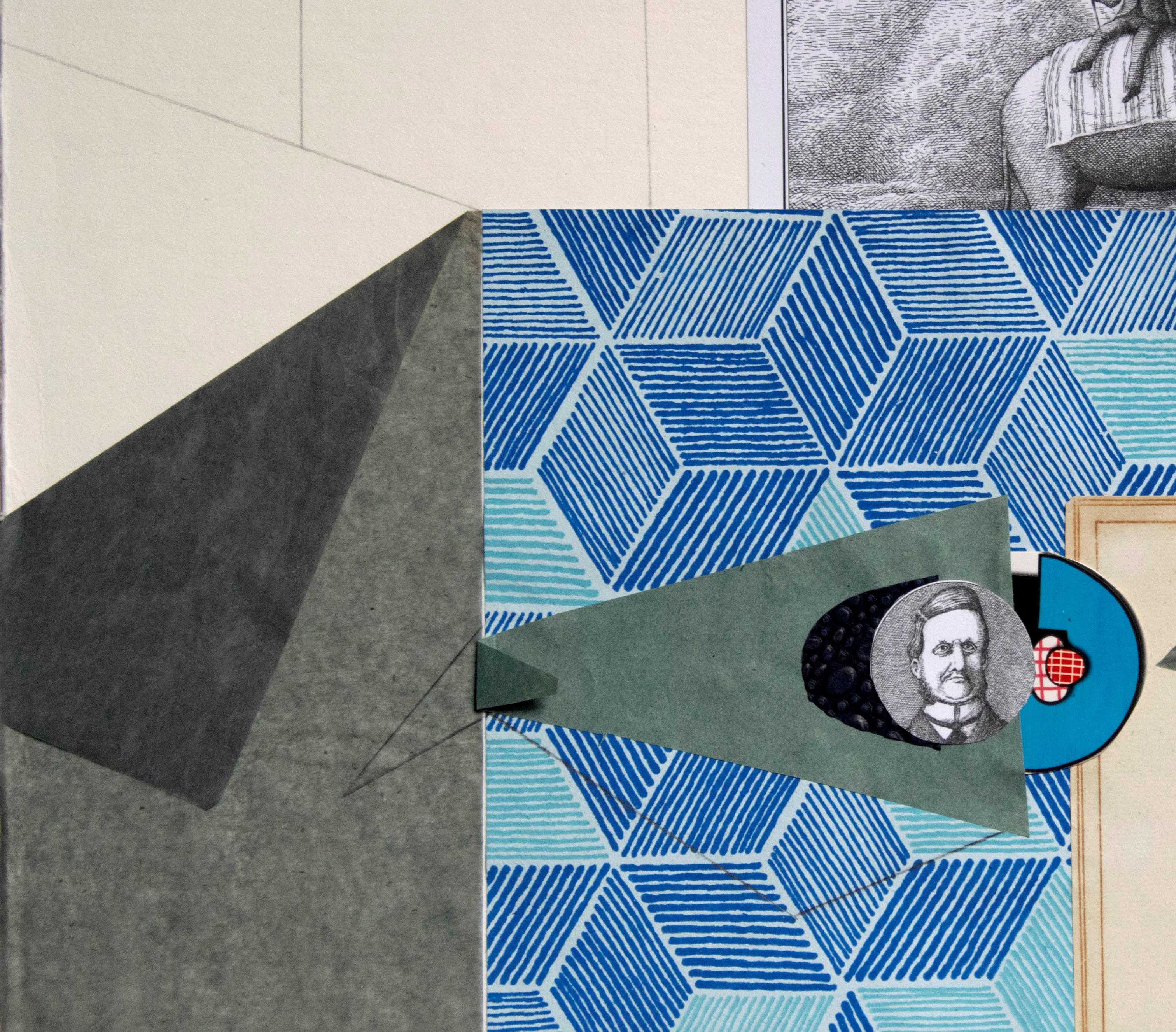 L'uomo che vede tutto, 2019
collage su carta
11 13/16 H. x 15 3/4 L. in.
30 H. x 40 L. cm

I collage dell'artista descrivono una serie di volti composti da materiali diversi: cartoncini, tessuti, pellicce e carta. In questa serie, la decostruzione