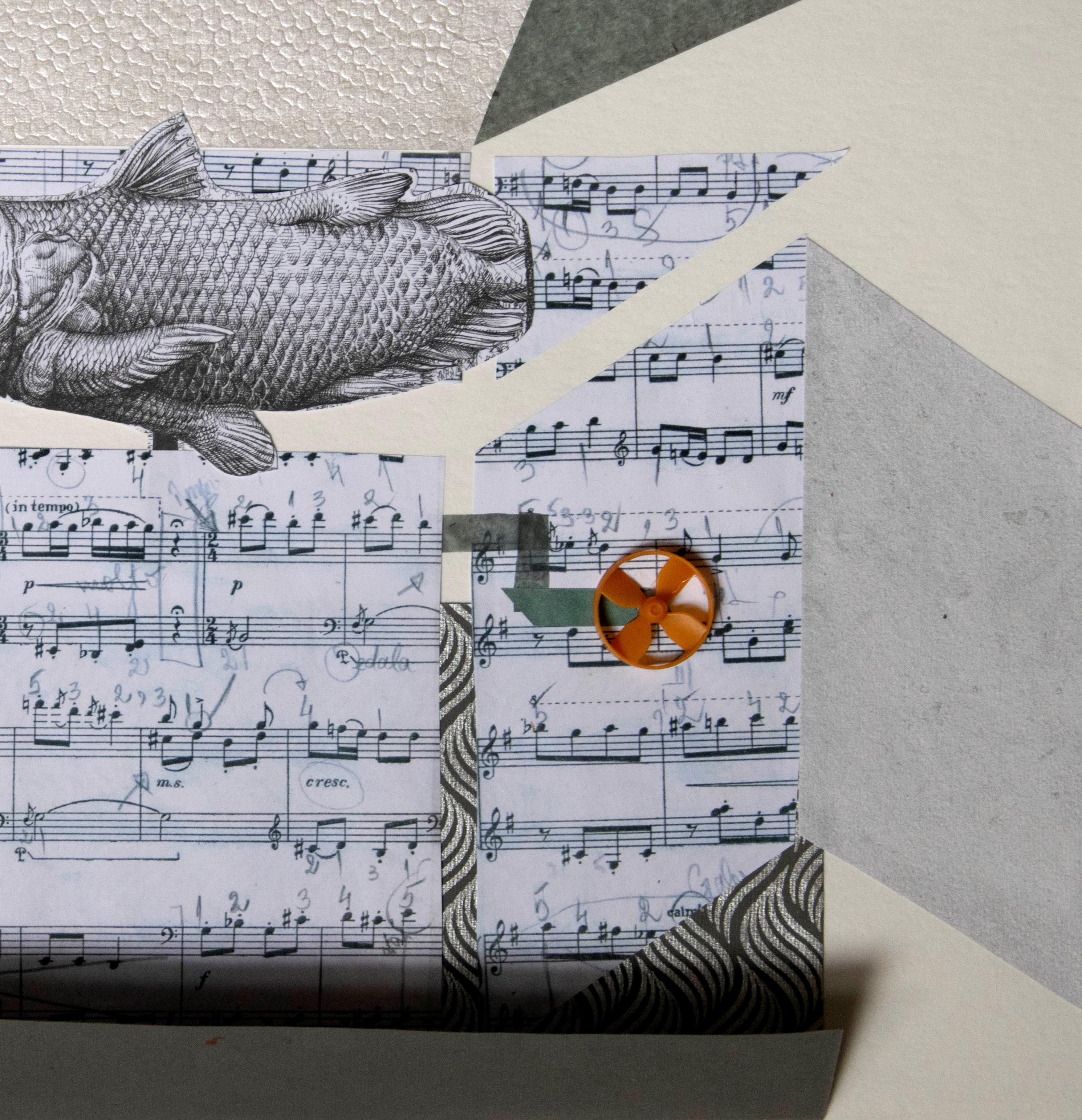 The Music Box - 21st Century, Singing Fish, Funny, Contemporary Art - Abstract Mixed Media Art by Raluca Arnăutu