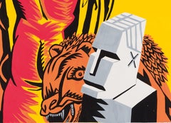 Ercole dopo Carracci V - Arte contemporanea, Rosso, Giallo, Maschio, Leone, Nudo