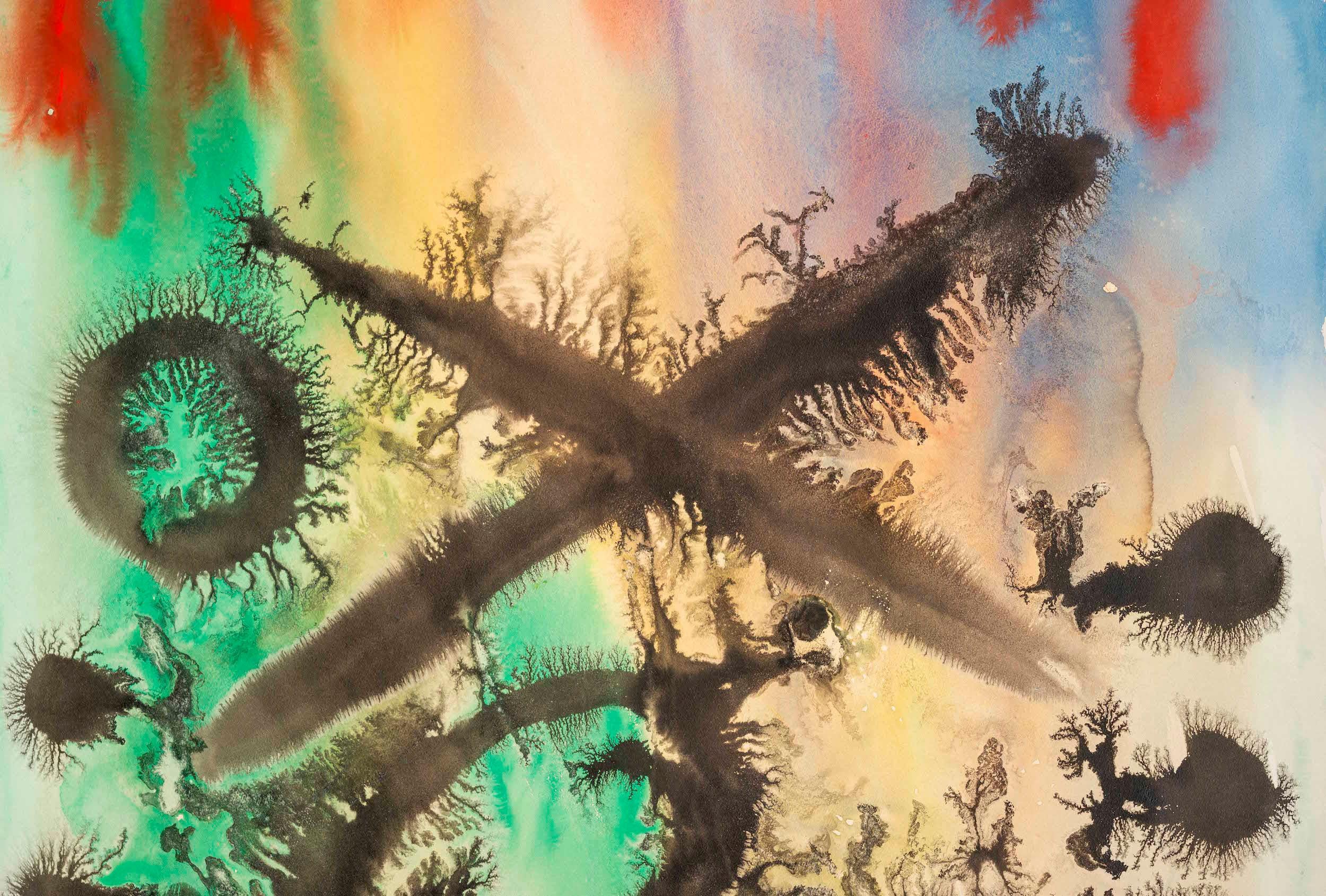 Alexander CALDER (1898-1976)
Coucher de soleil sous-marin
Peint en 1964

Gouache sur papier
Signé et daté en bas à droite 
Cette œuvre est enregistrée dans les archives de la Calder Foundation, New York, sous le numéro de demande A14242.

Toile : 42