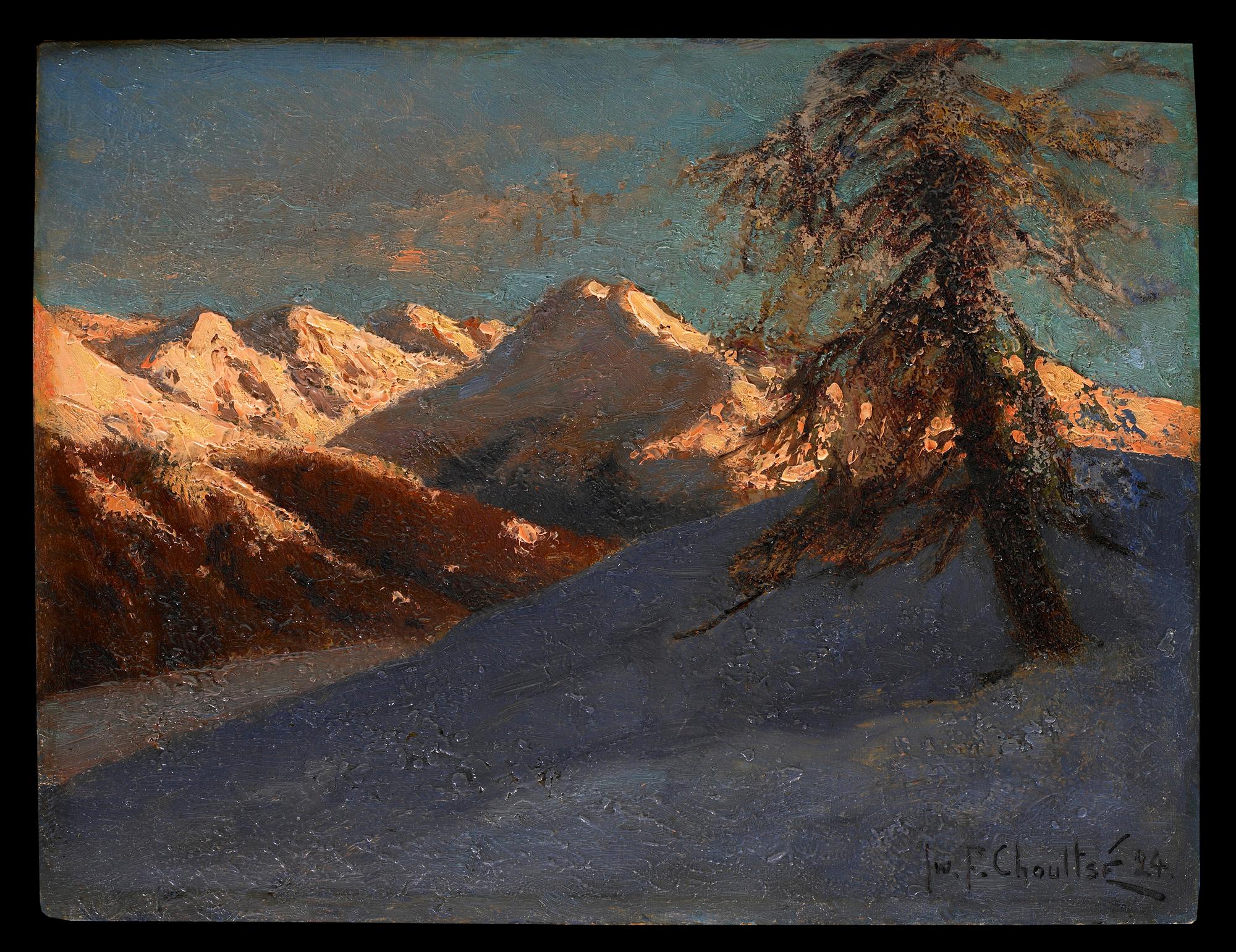 Landscape Painting de Ivan F. Choultse - Montagnes Enneigées
