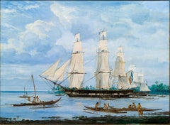 L’Astrolabe et la Zélée à la Pointe de Venus, Baie de Matavai, Tahiti