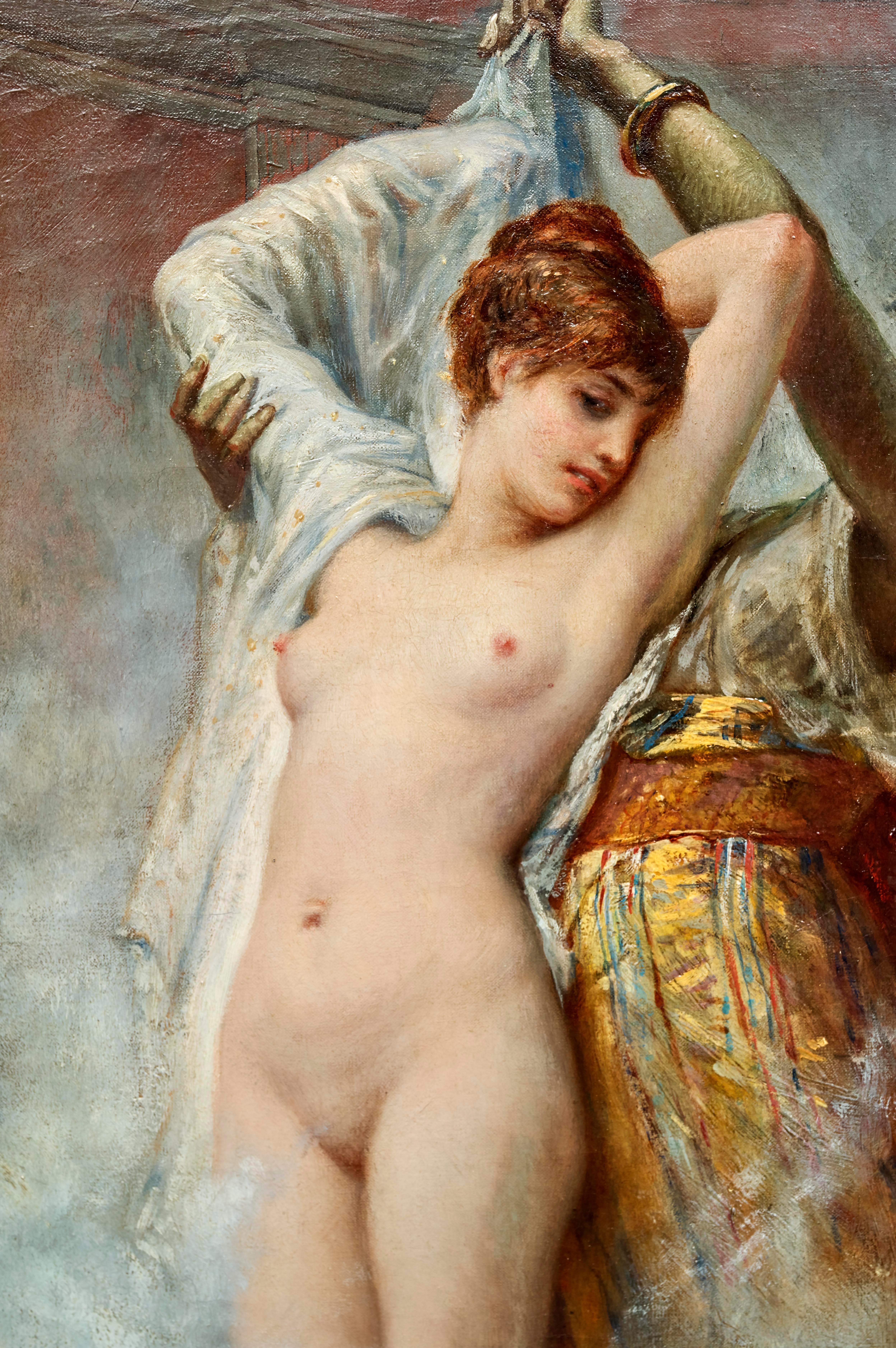 Le Bain Vapeur - Brown Nude Painting by Felix Joseph Barrias
