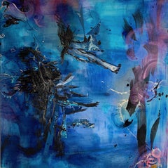 "Tales At Sea" 48"x48" Mixed media and paint on canvas, abstract painting