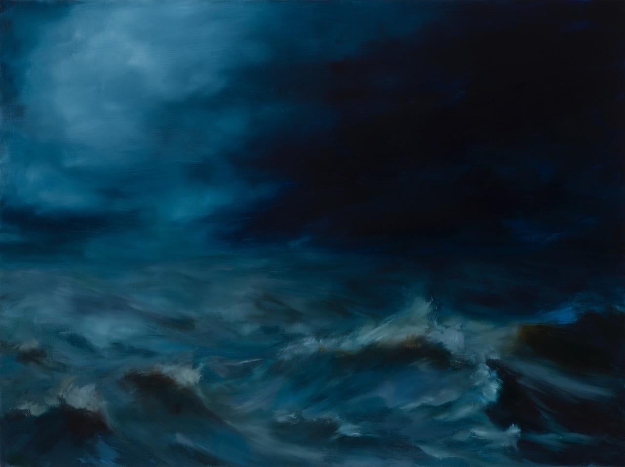 Karen Marston Figurative Painting - "Storm Sea", Contemporary Seascape Oil Painting (deep blue)