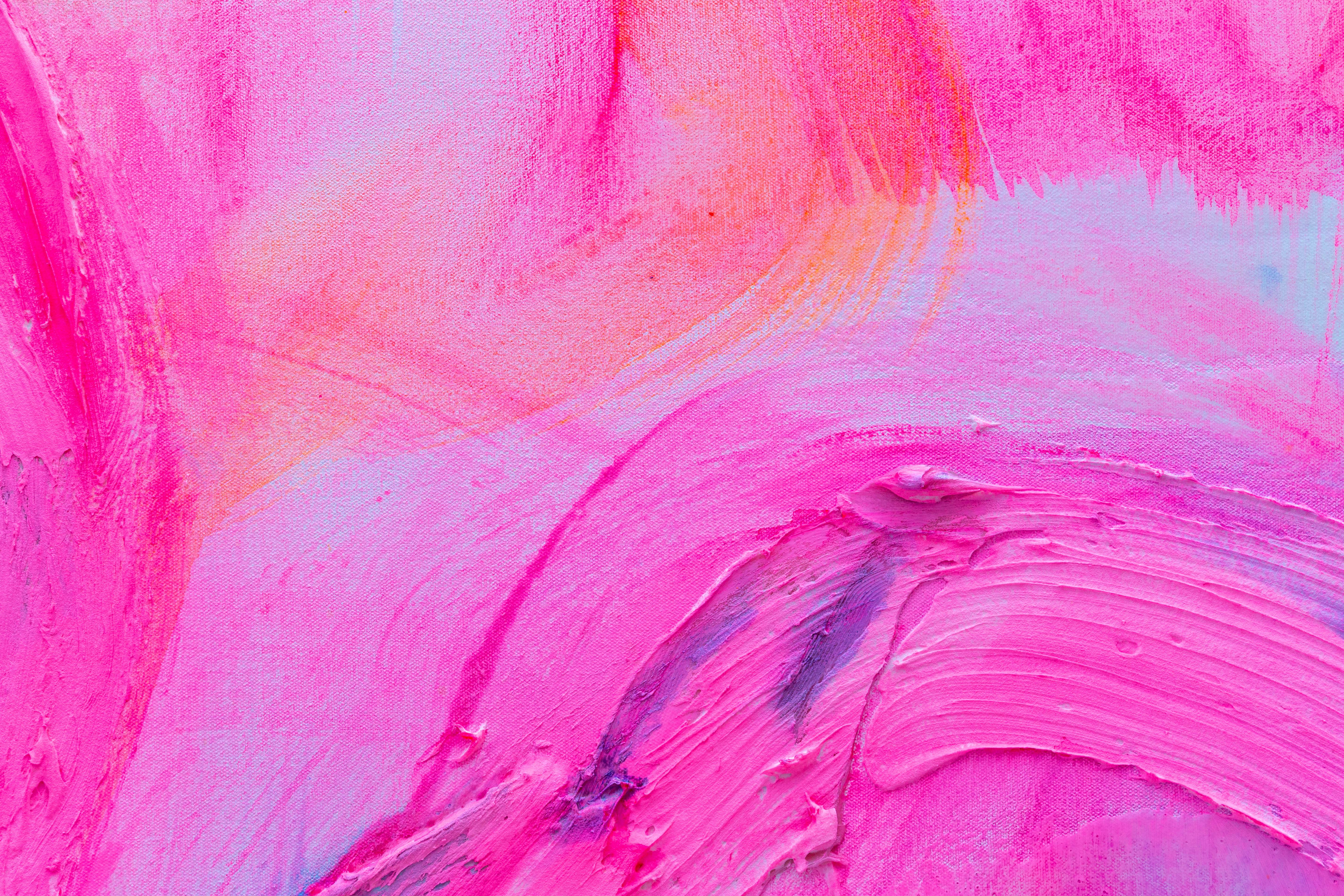 „Pink Orange Summit“, großformatiges abstraktes Gemälde (Abstrakt), Art, von Debra Drexler