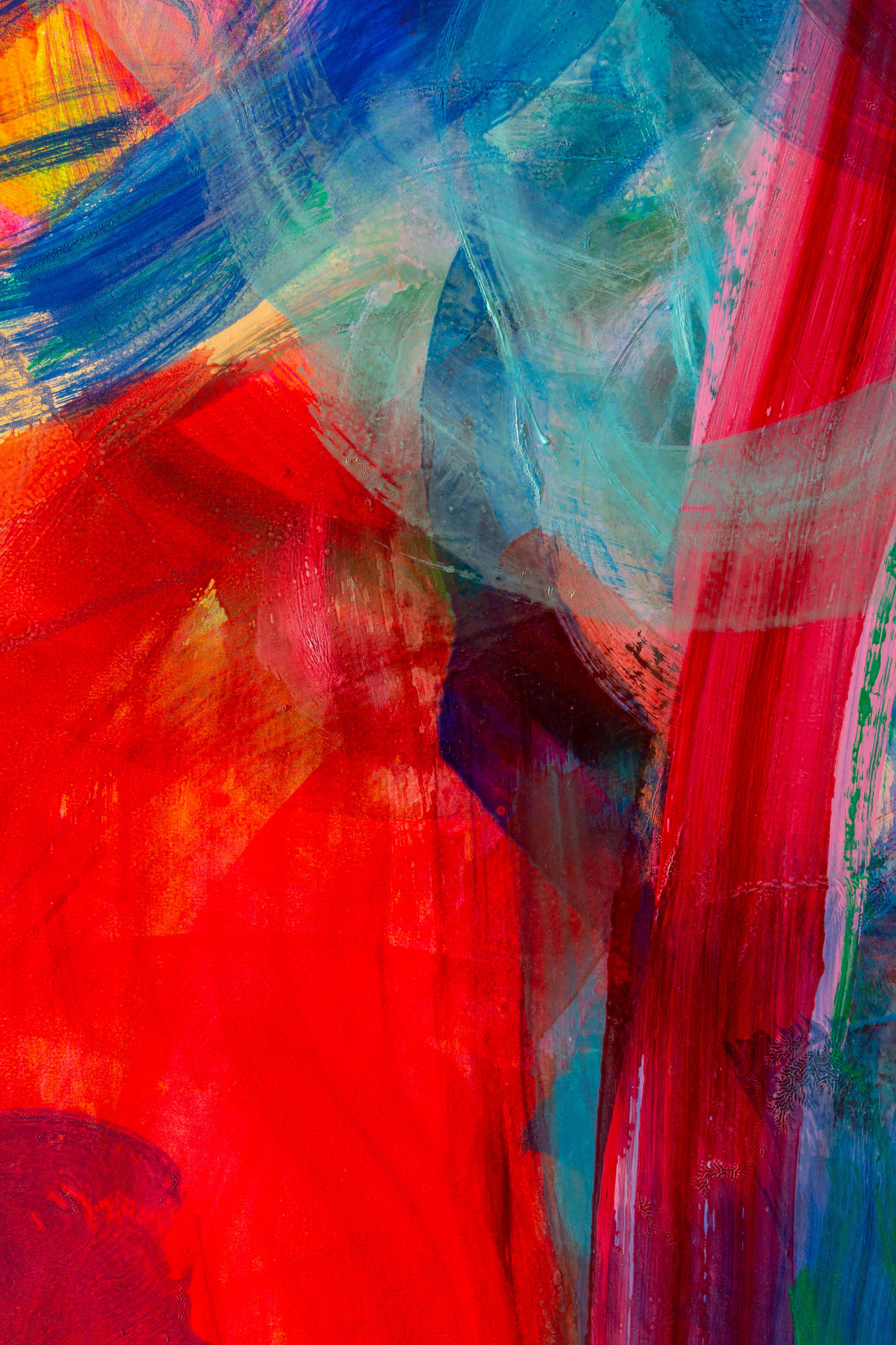 „Something Happened“ Großformatiges abstraktes Gemälde (Violett), Abstract Painting, von Debra Drexler