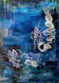 "Swept Away" large scale abstract painting, under waterscape