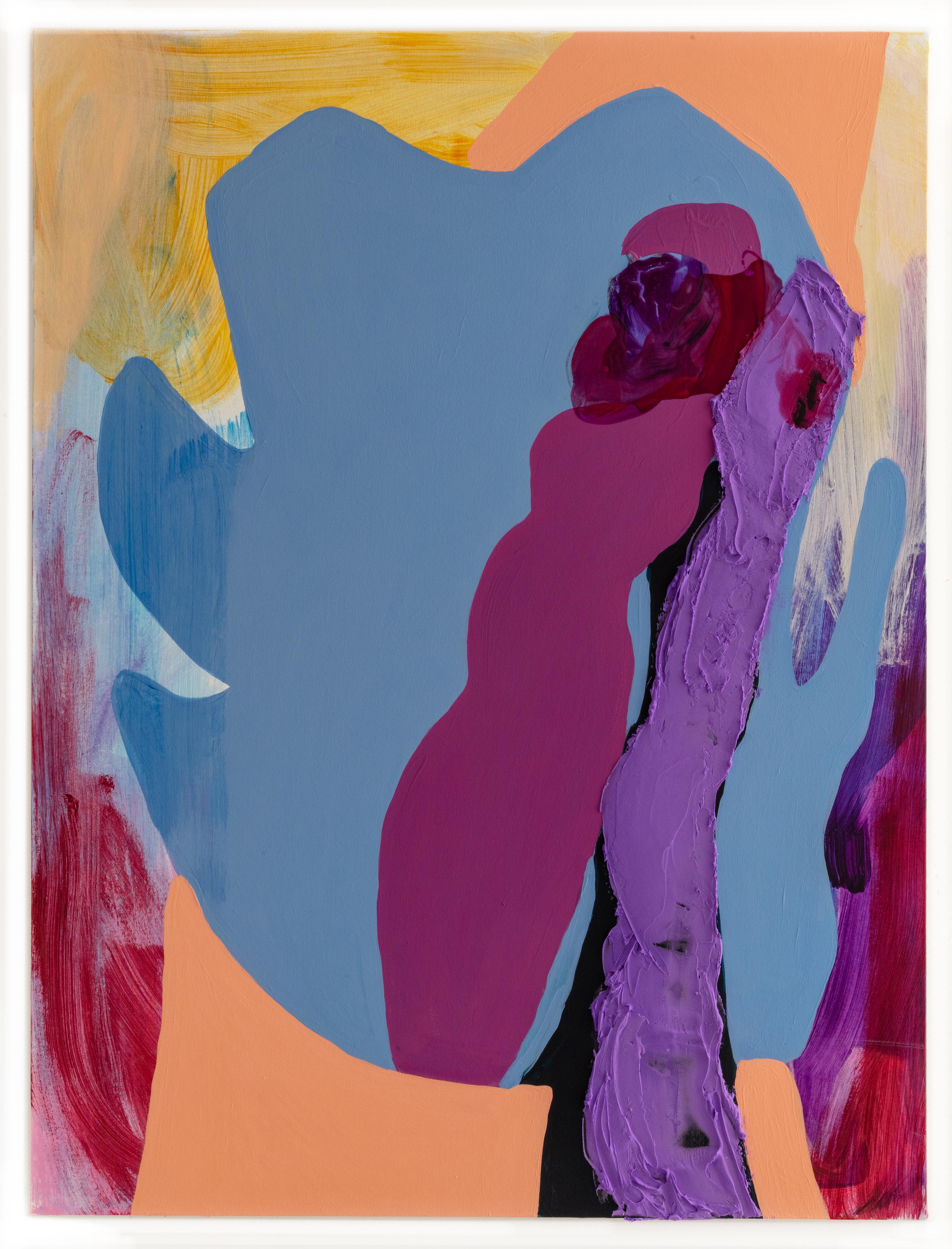 Contemporary Abstract Painting, "Graphic Splash" (blue, violet, peach) - Art by Debra Drexler