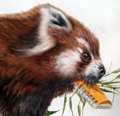 "Red Panda with Sketchbook" Contemporary Surrealist Watercolor on Paper