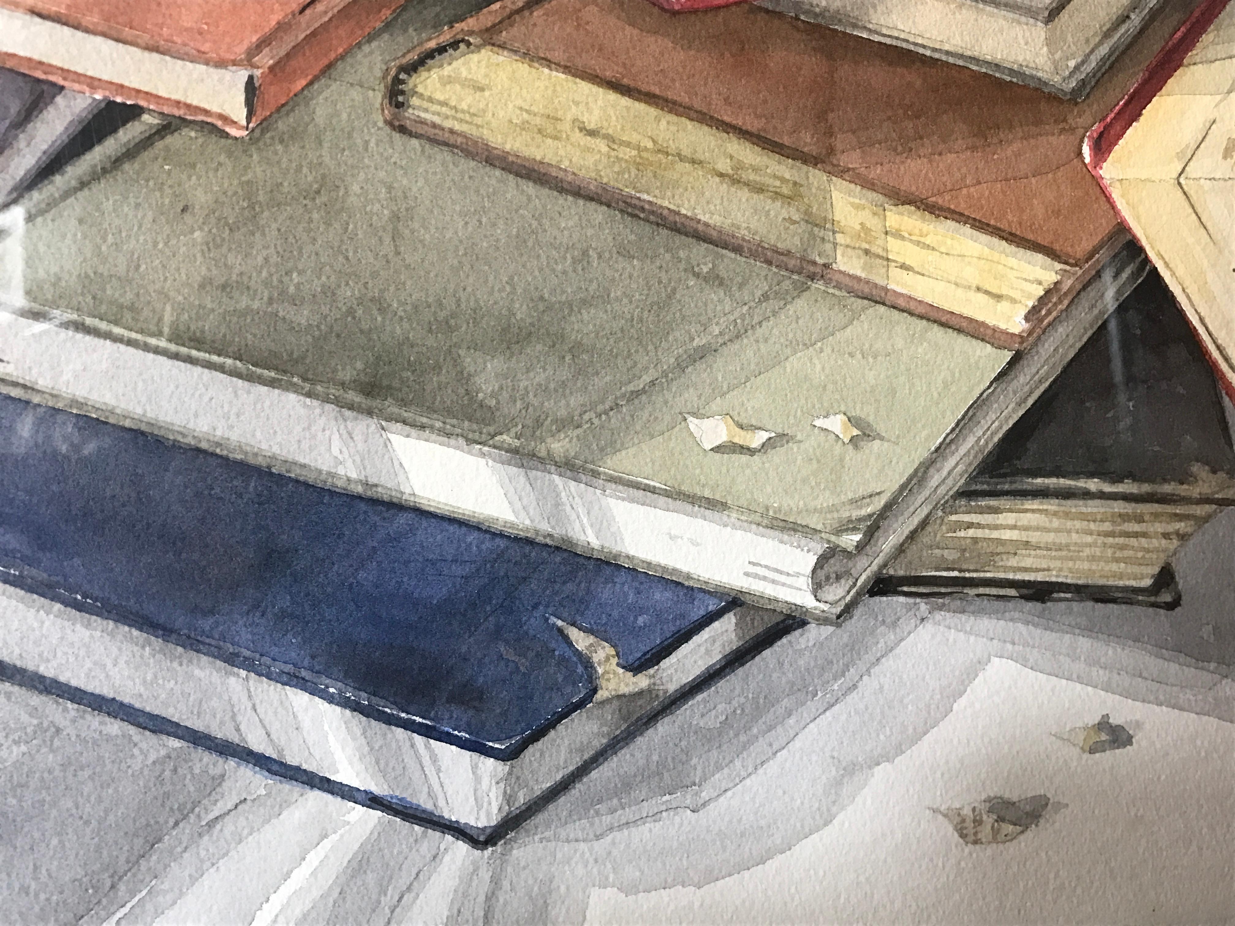 stacked books watercolor