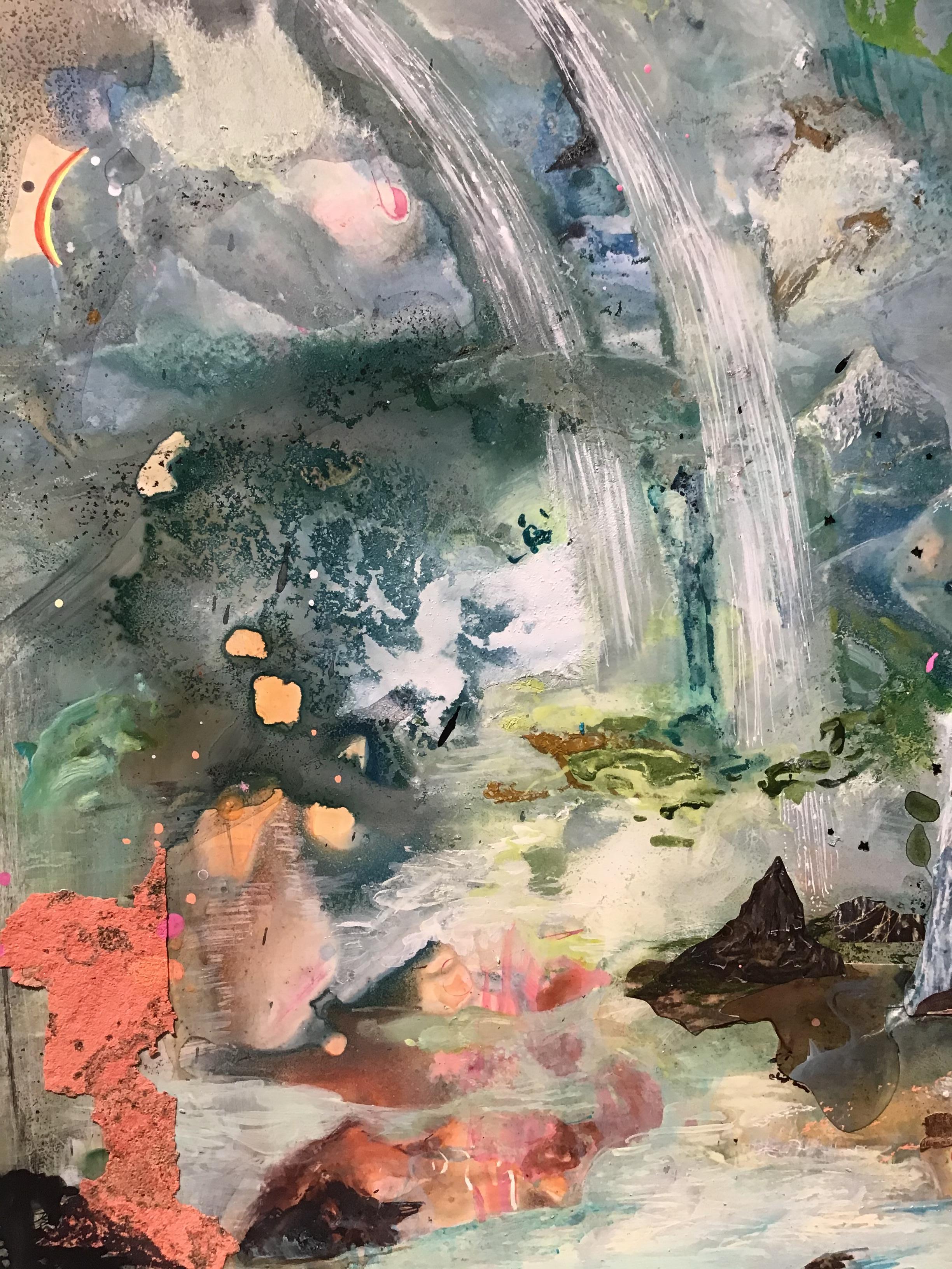 Zeitgenössische abstrakte Landschafts-Collage „Being Island“ – Painting von Pamela Longobardi