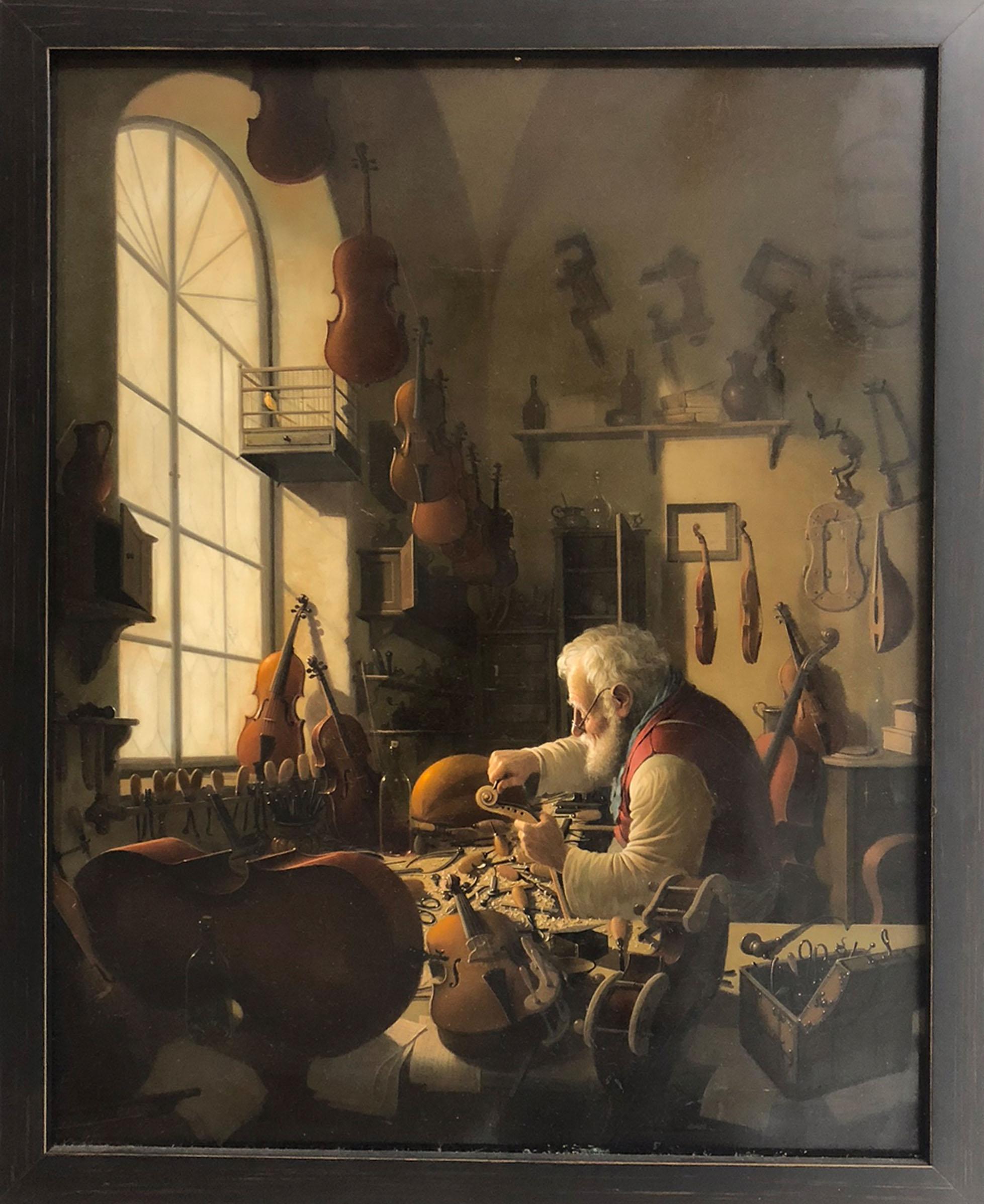 Gabor Vida Figurative Painting - The Violin Maker