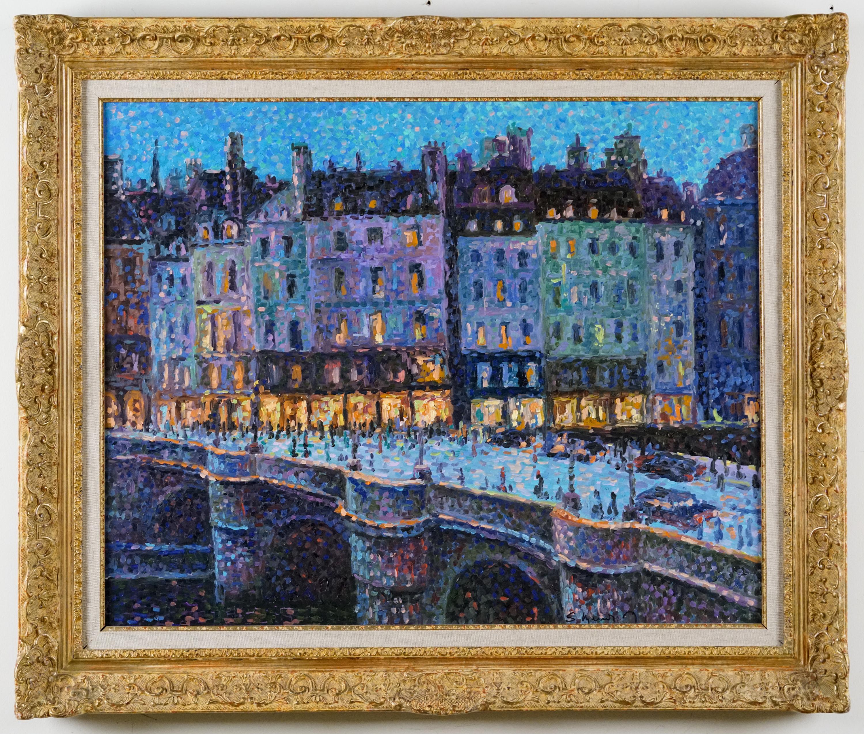 Serge Mendjisky  Landscape Painting - Pont Neuf la Nuit