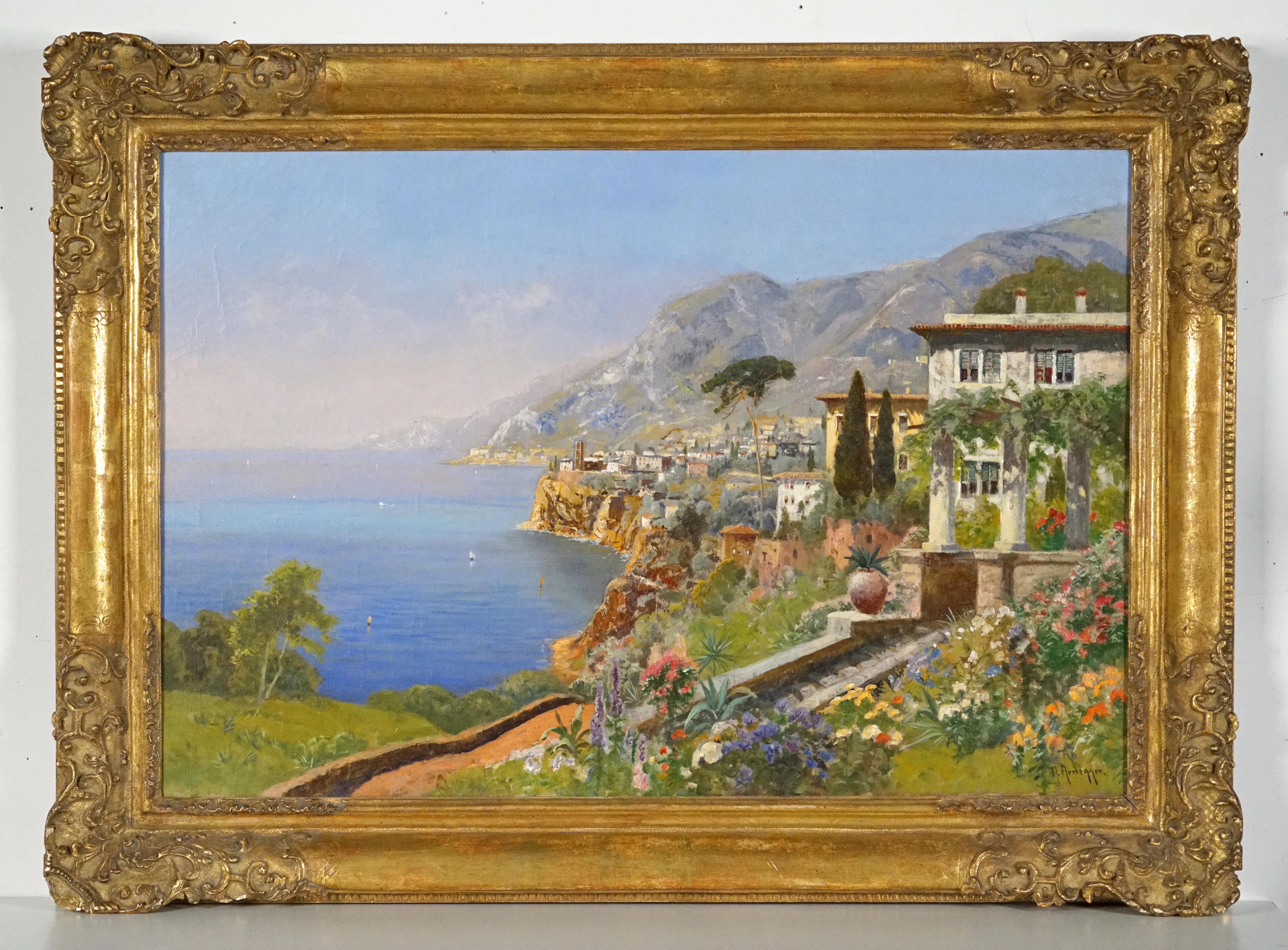 Italian Villa on the Amalfi Coast - Painting by Alois Arnegger
