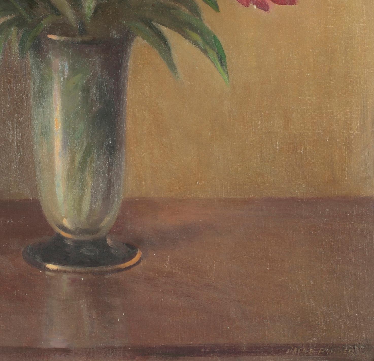 Stilleben Vase mit Blumen (Braun), Still-Life Painting, von Jacob Binder