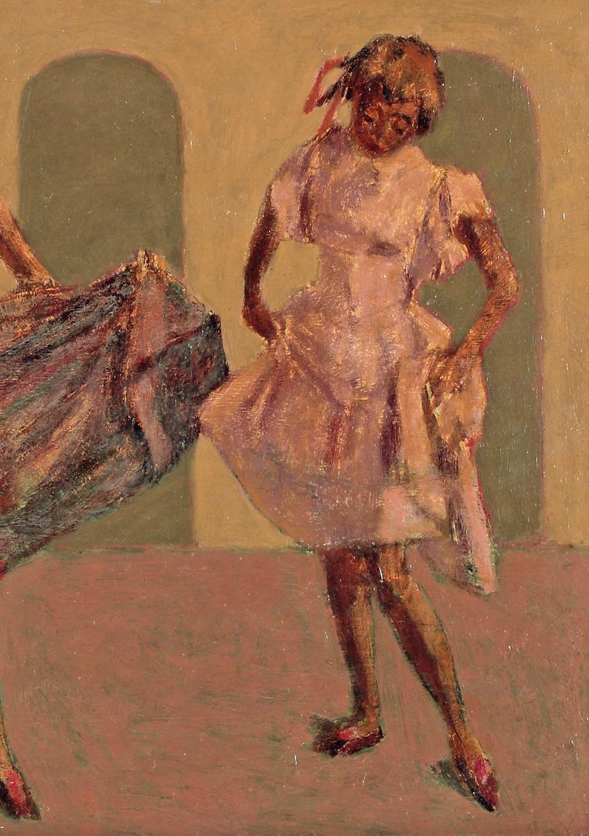Tanzende Mädchen (Braun), Figurative Painting, von Bencion (Benn) Rabinowitch 