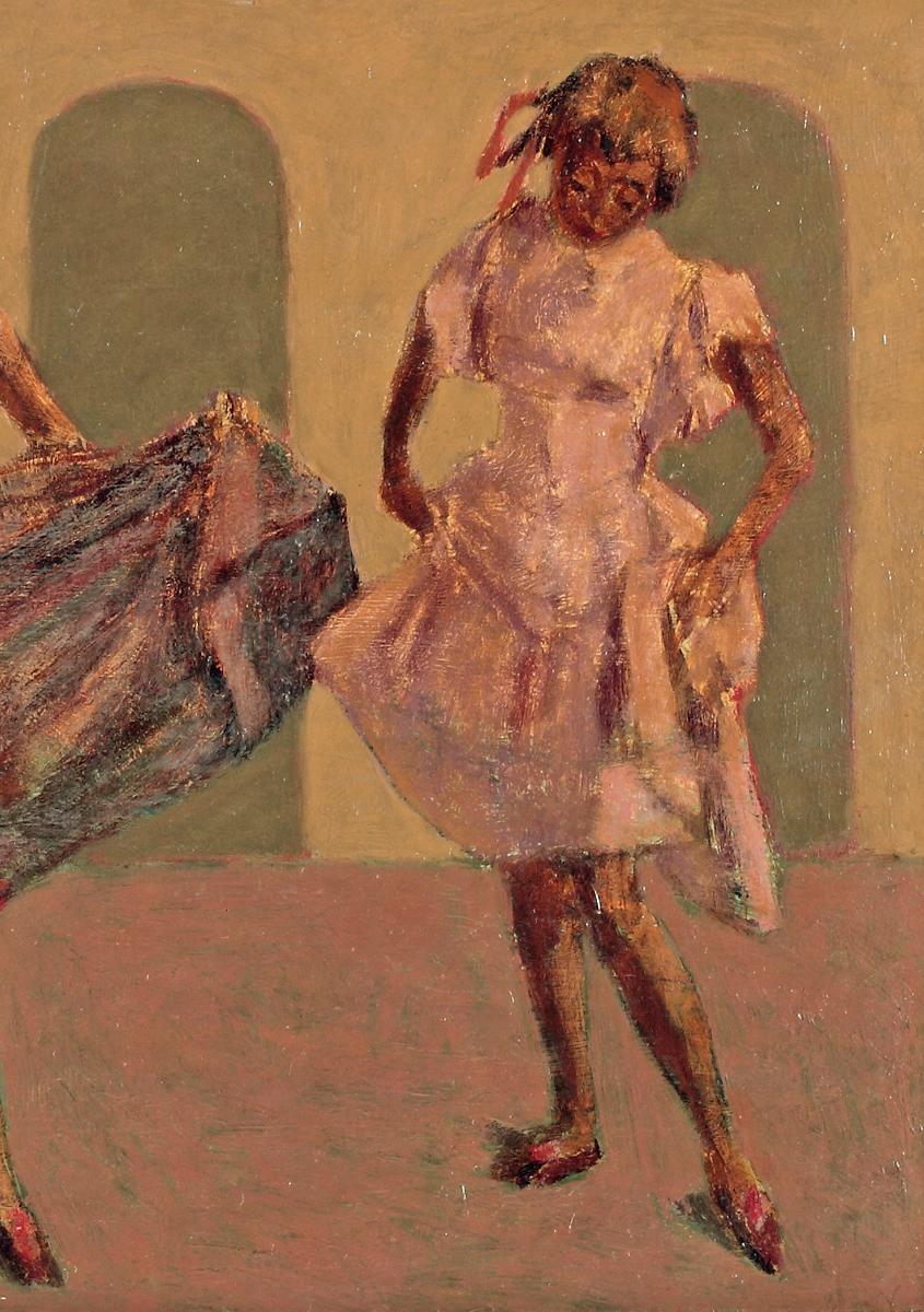 Ragazze che ballano - Figurative Painting Marrone di Bencion (Benn) Rabinowitch 